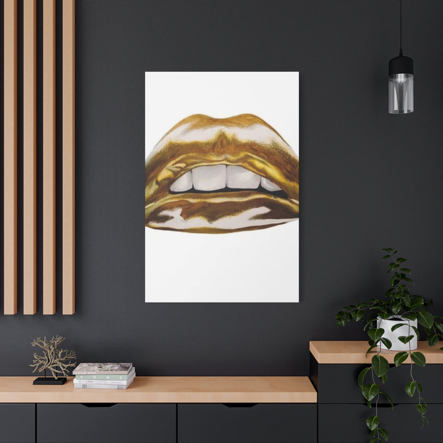 Golden Lips Abstract Painting Wall Art & Canvas Prints