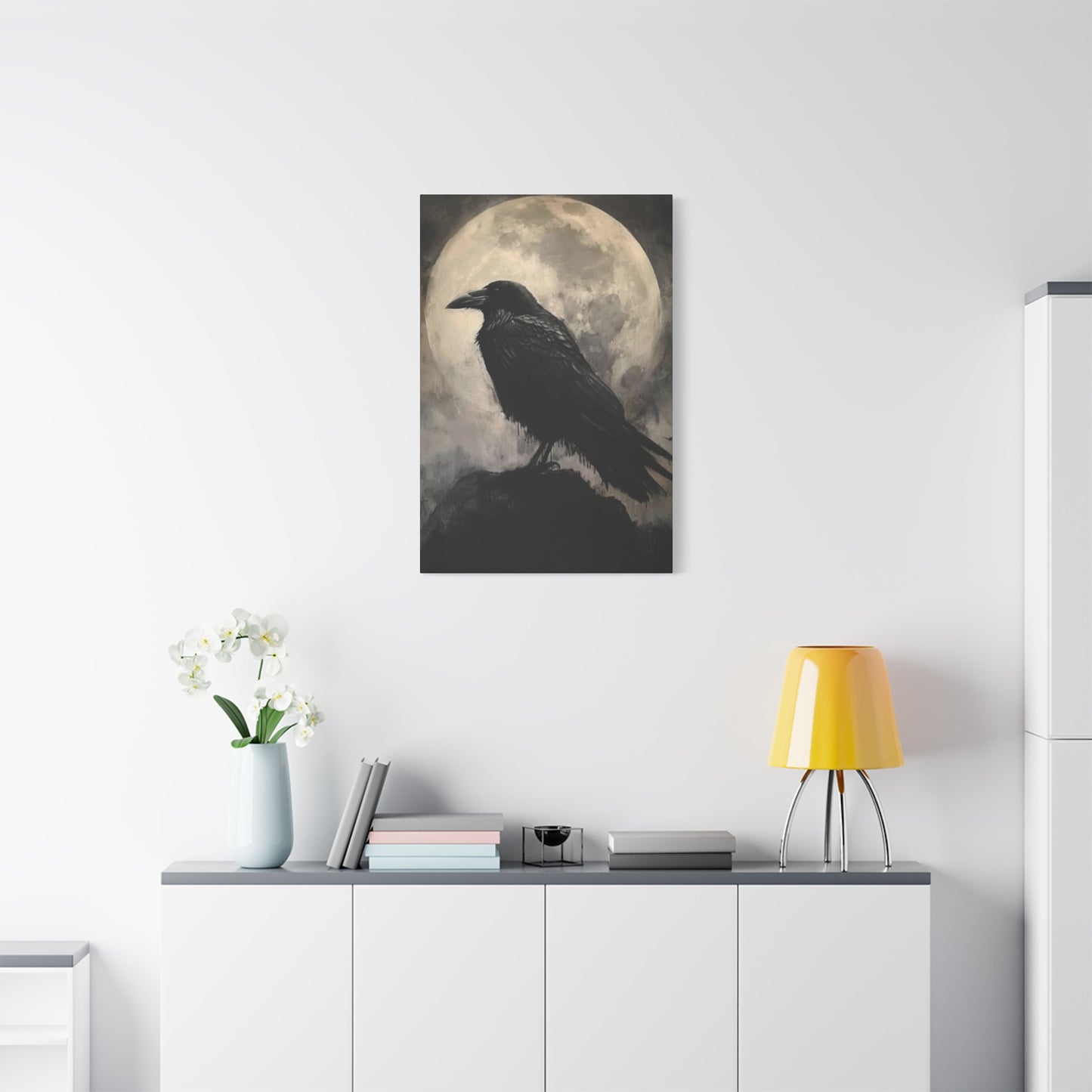 Full Moon Crow Painting Wall Art & Canvas Prints