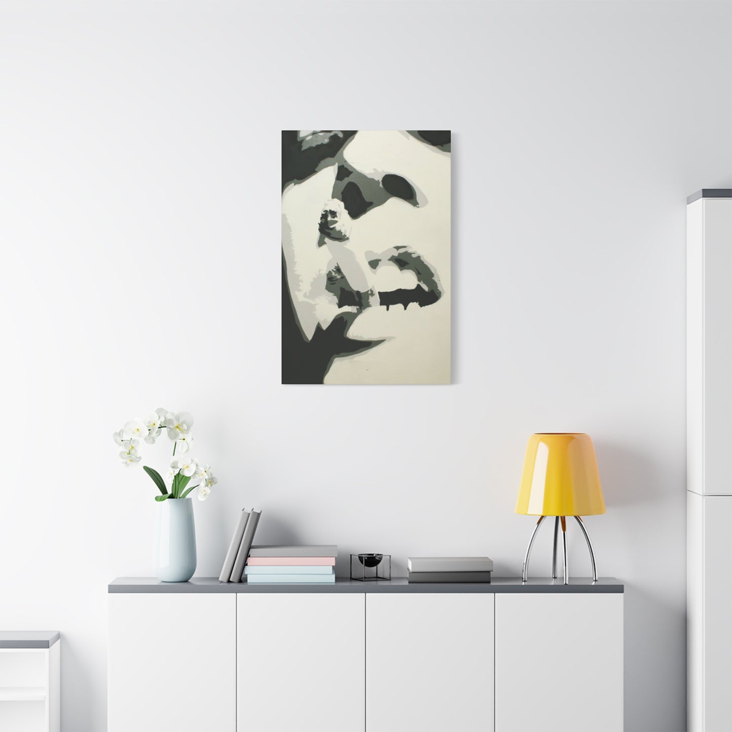 Greyscale Smoking Lips Abstract Painting Wall Art & Canvas Prints