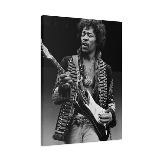 Greyscale Jimi Hendrix Playing Guitar Poster Wall Art & Canvas Prints