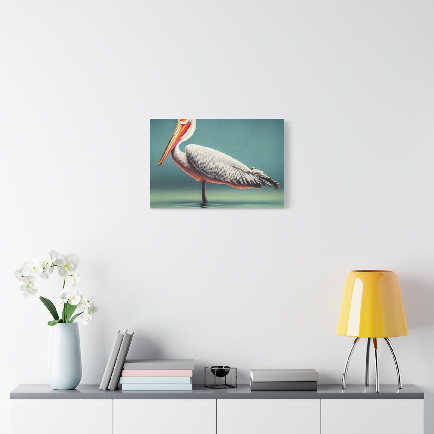 Long Beak Pelican In Pond Wall Art & Canvas Prints