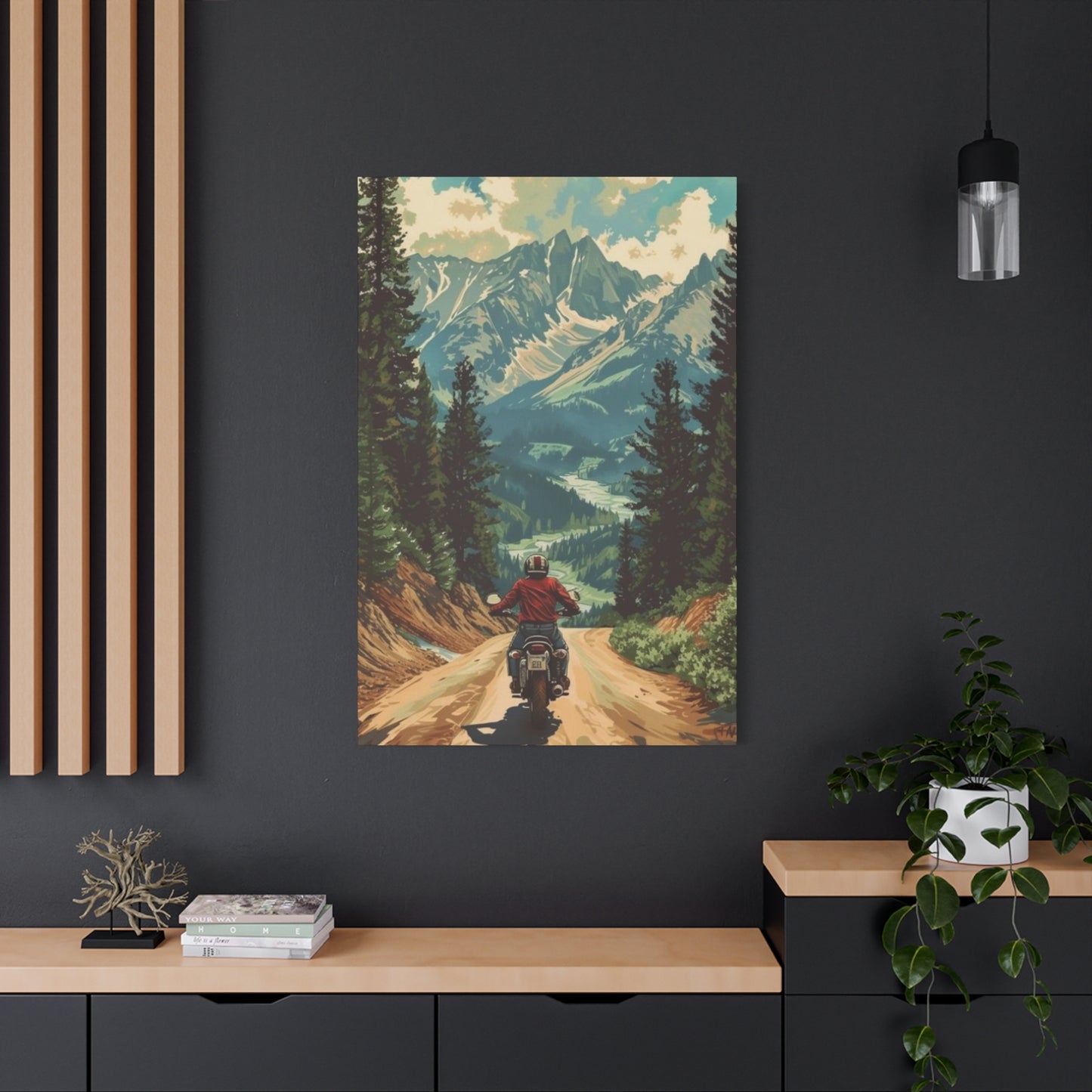 Bike Riding In Mountains Motorcycle Wall Art & Canvas Prints