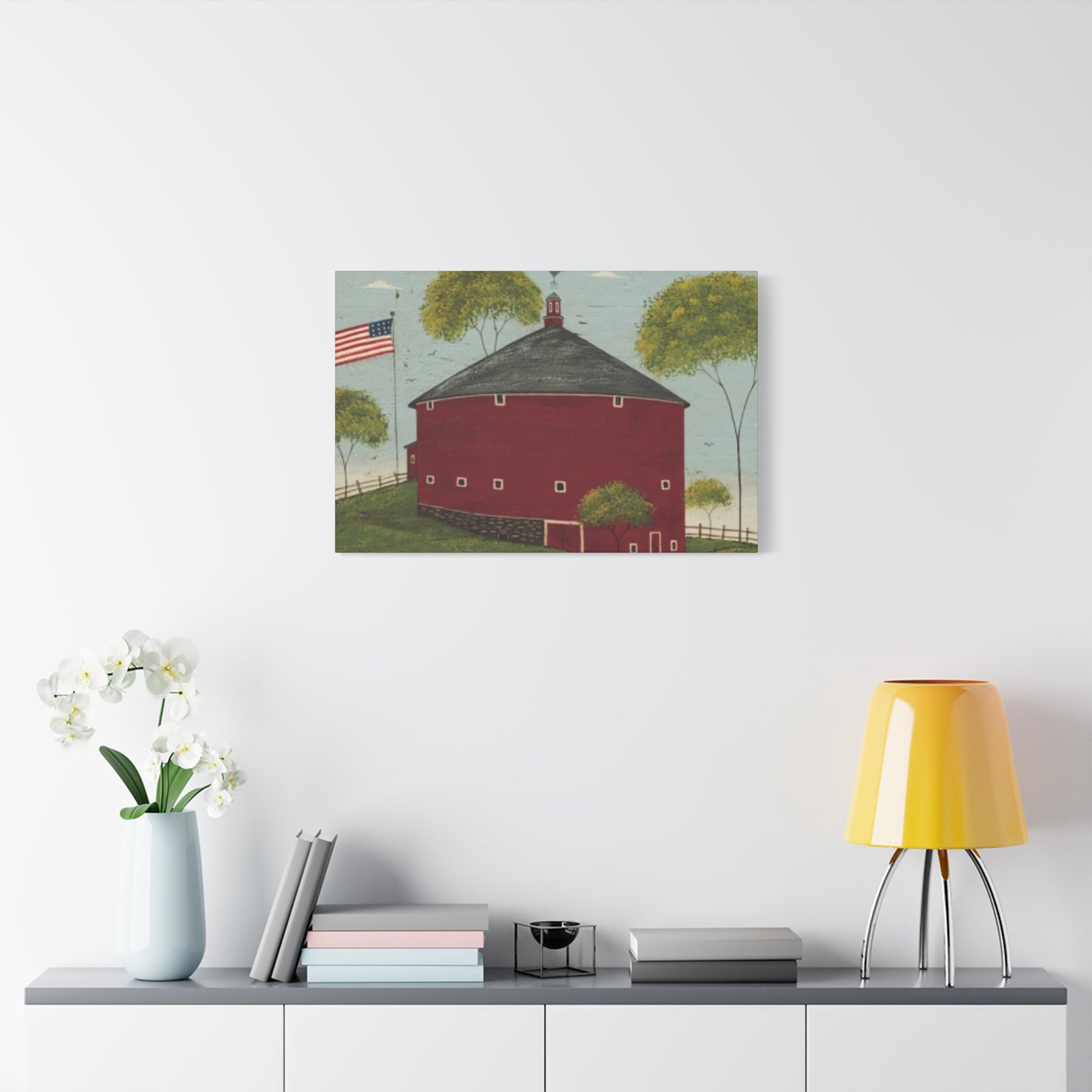 Red House And Flag Kimble Warren Wall Art & Canvas Prints