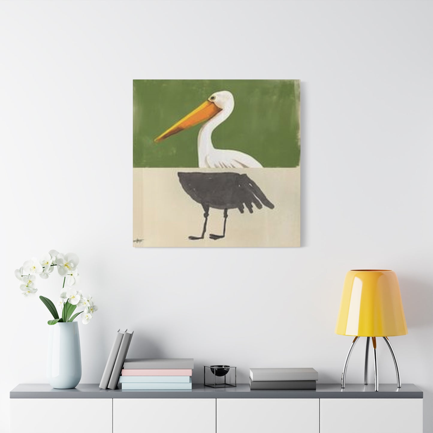 Black & White Pelican Cartoon Poster Wall Art & Canvas Prints