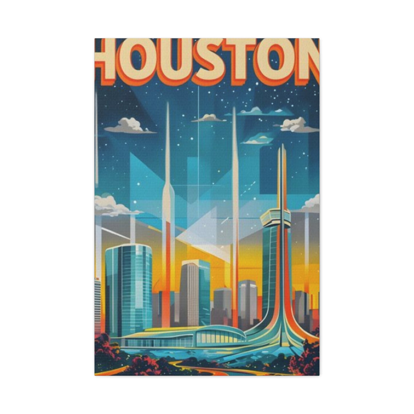 Sci-fi Houston Skyline Painting Wall Art & Canvas Prints