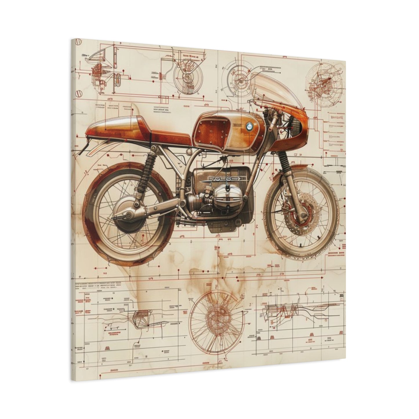 Retro Cafe Racer Blueprint Motorcycle Wall Art & Canvas Prints