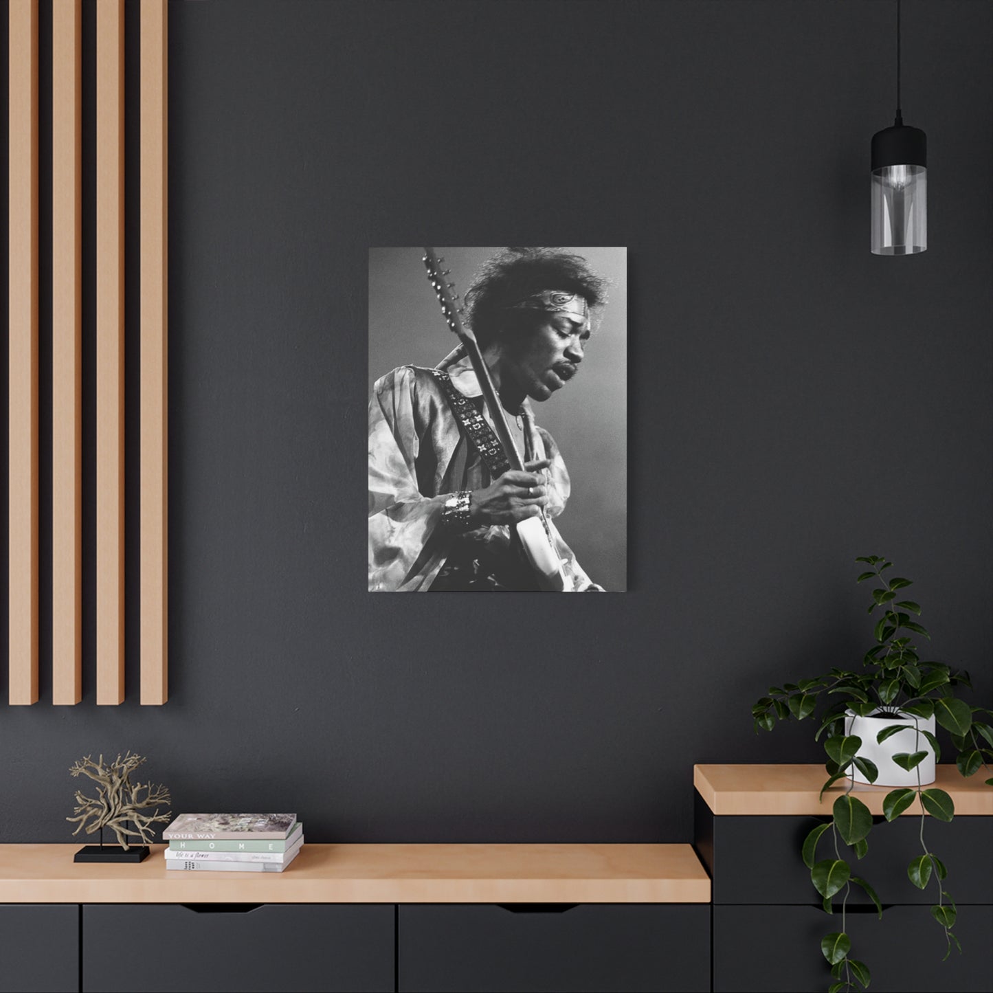 Greyscale Jimi Hendrix Playing Guitar Wall Art & Canvas Prints