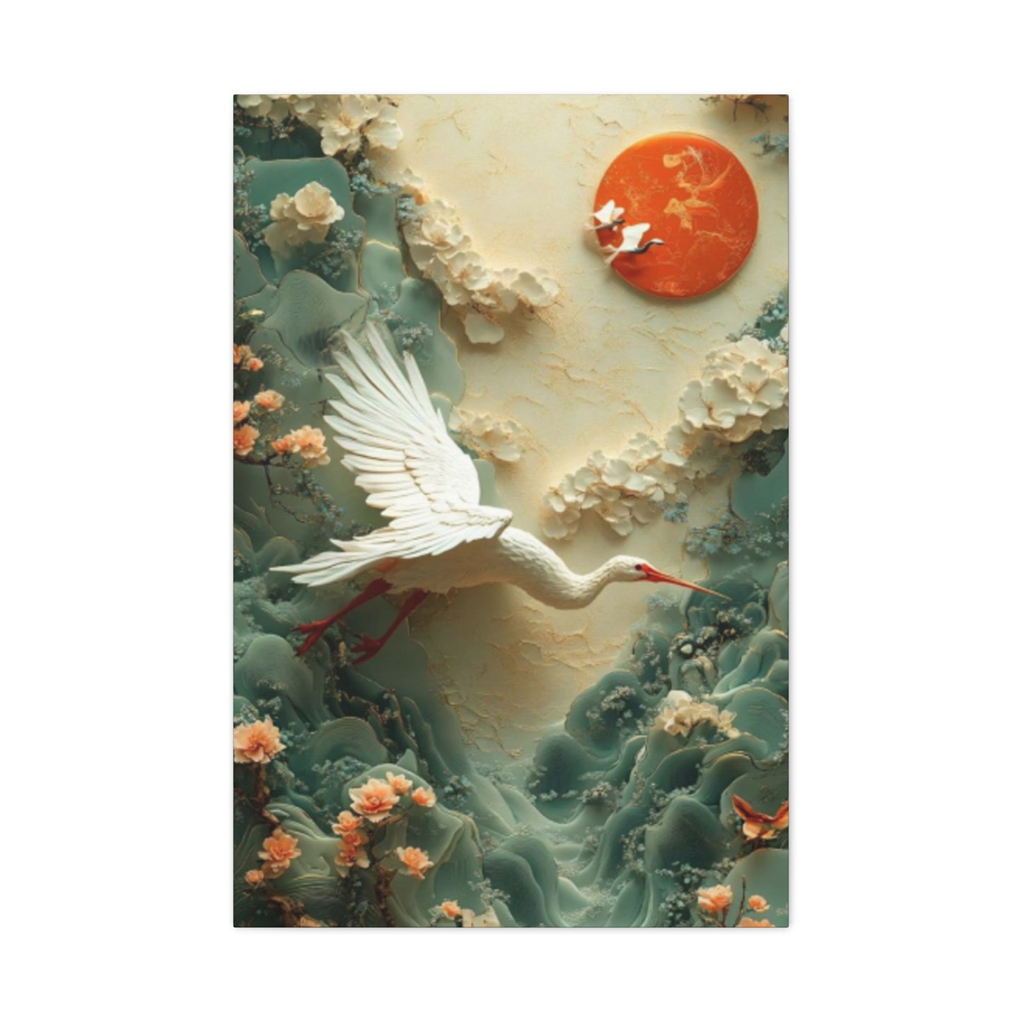 White Heron & Sun Painting Wall Art & Canvas Prints