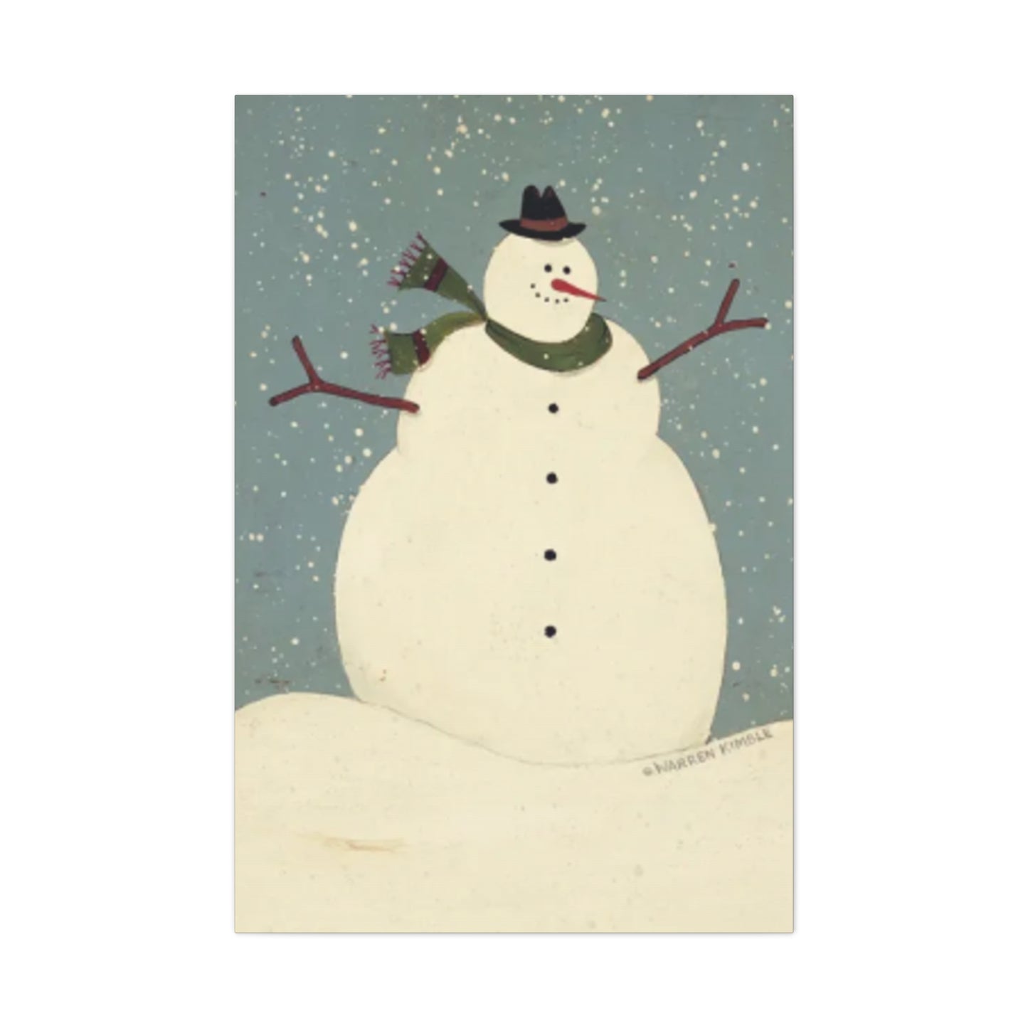 Snowman On Snow Kimble Warren Wall Art & Canvas Prints