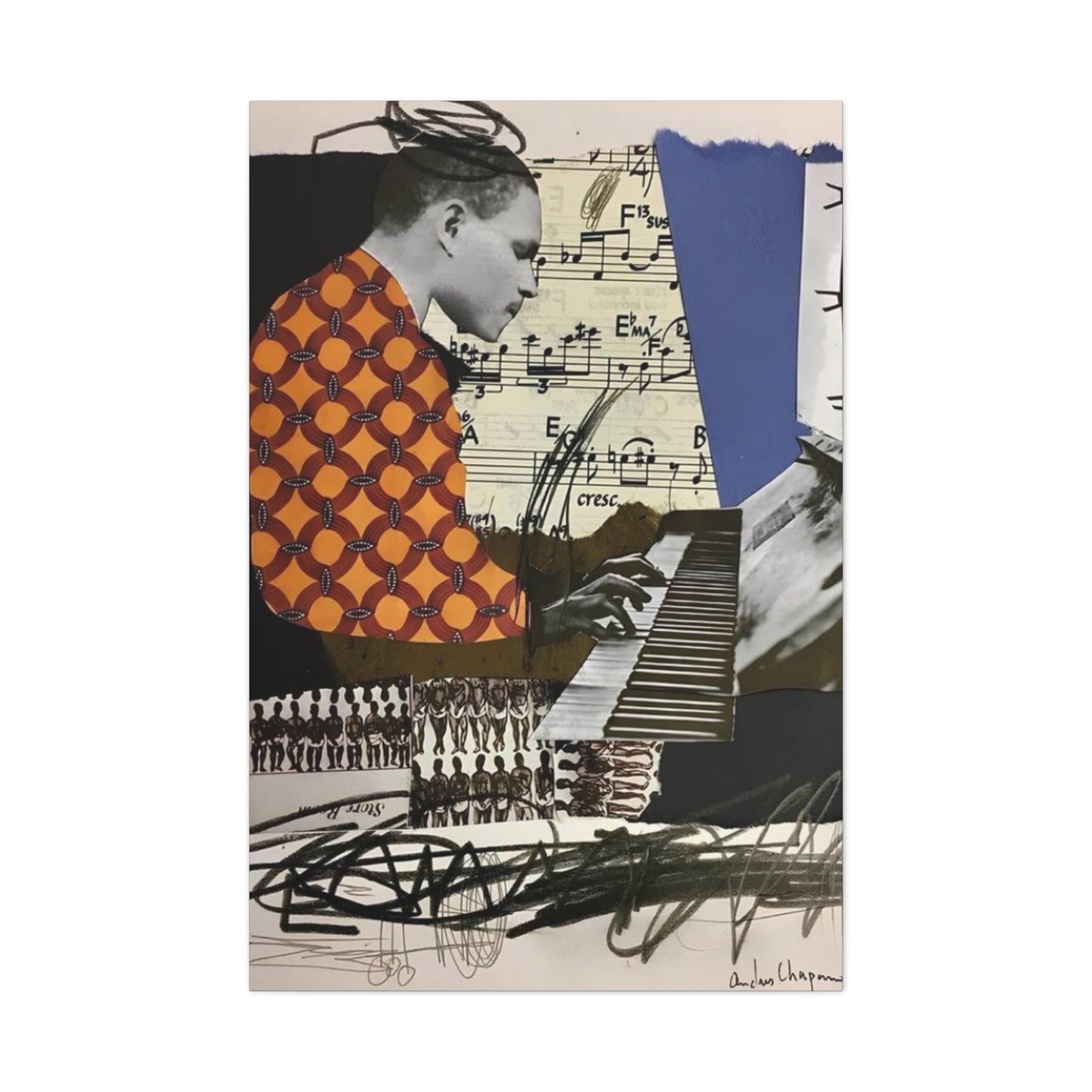 Man Playing Piano Abstract Mixed Media Wall Art & Canvas Prints