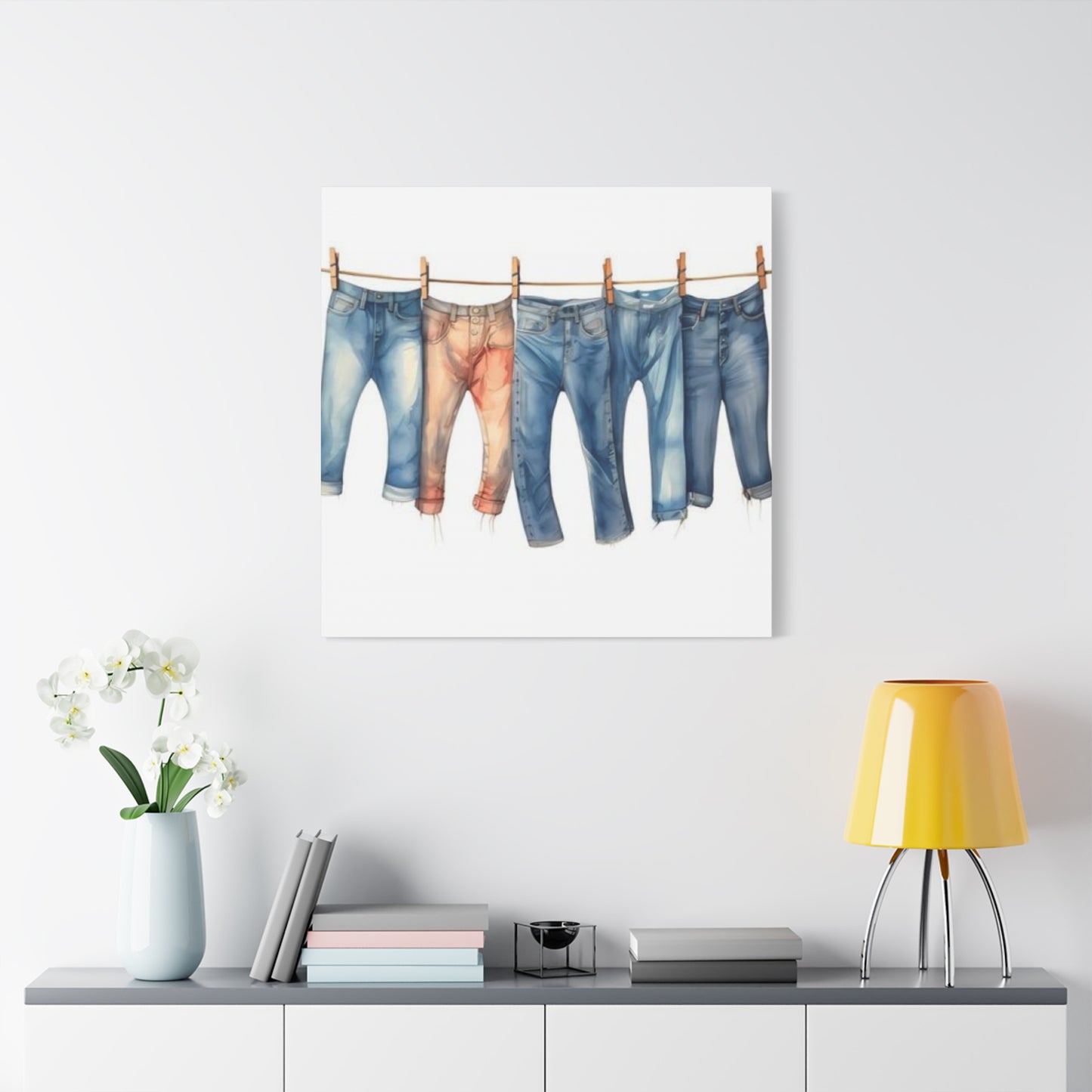 Denim Drying Poster For Laundry Room Wall Art & Canvas Prints