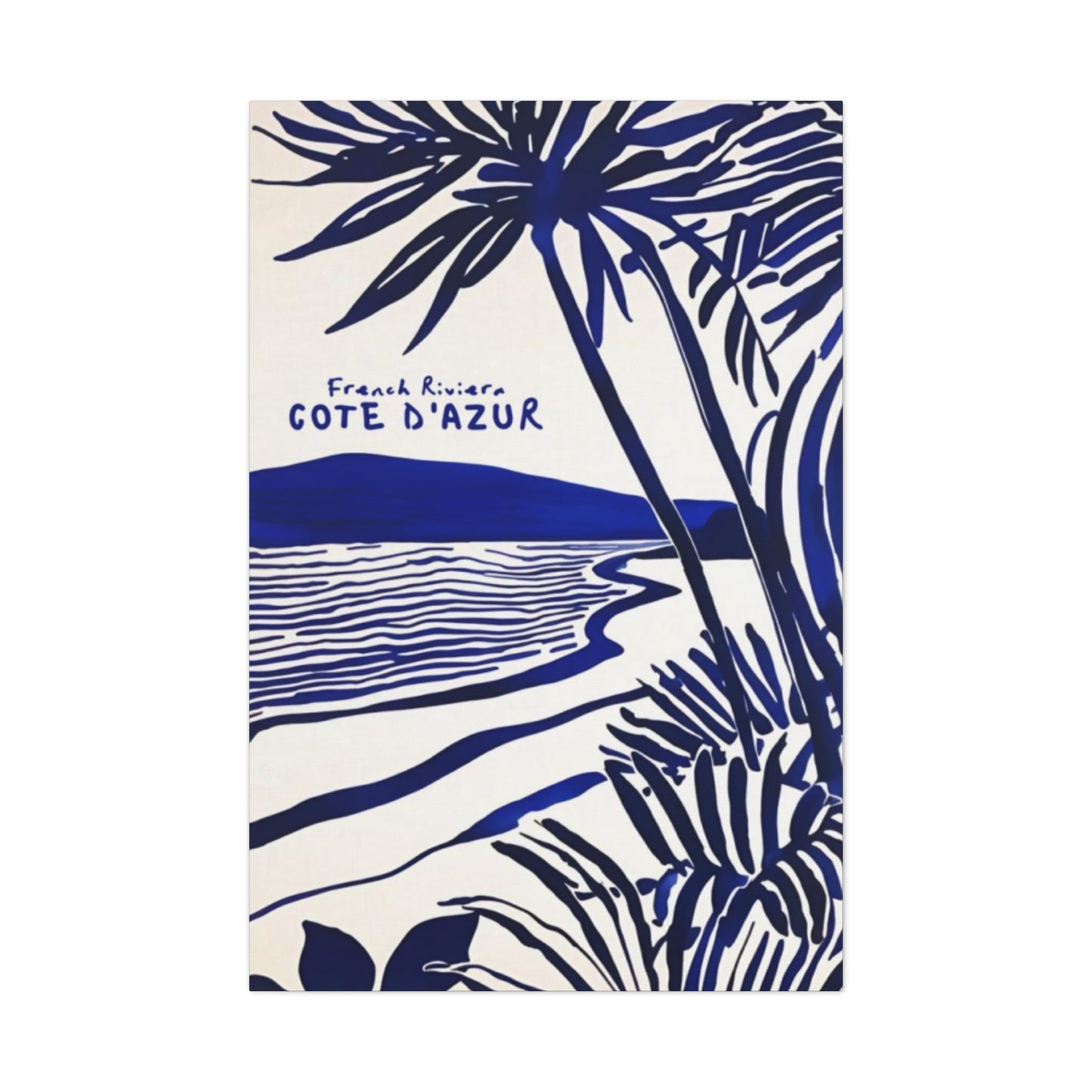 Blue Drawing Palm Tree On Beach Wall Art & Canvas Prints