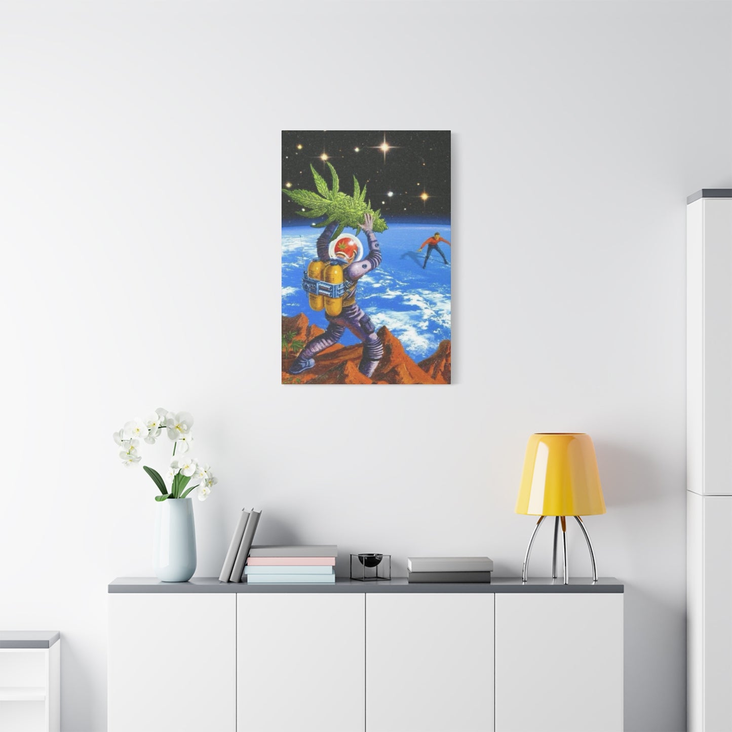 Astronaut Throwing Cactus Marijuana Wall Art & Canvas Prints