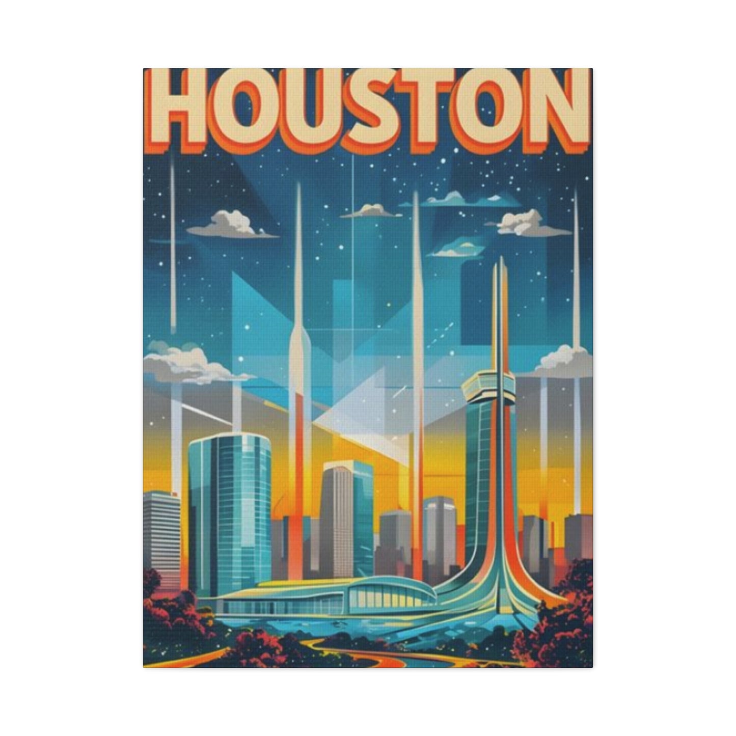 Sci-fi Houston Skyline Painting Wall Art & Canvas Prints