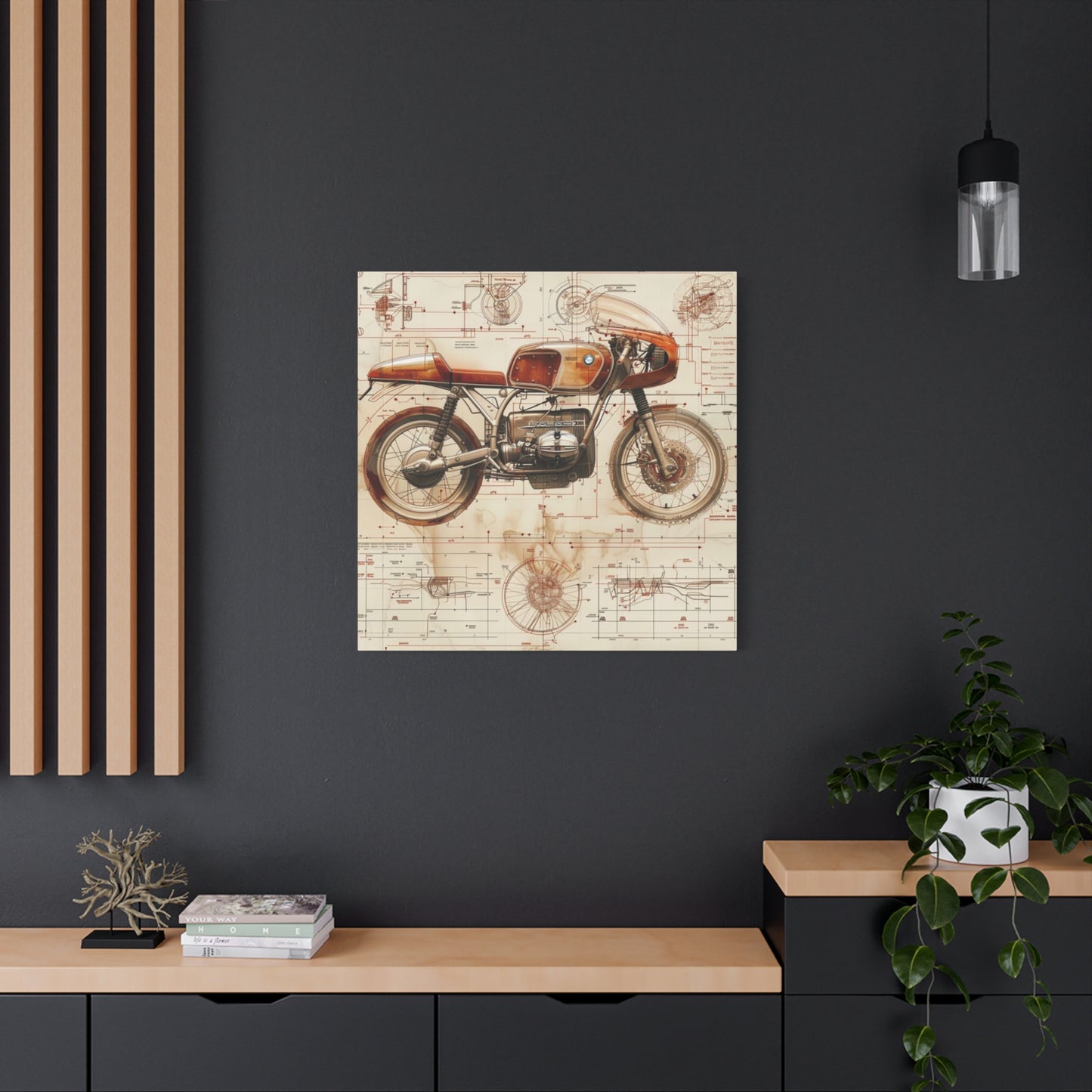 Retro Cafe Racer Blueprint Motorcycle Wall Art & Canvas Prints