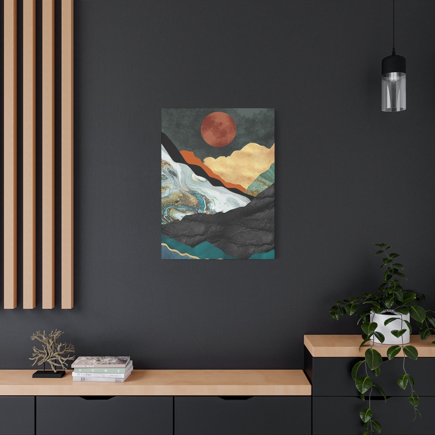 Full Moon In Mountains Modernism Wall Art & Canvas Prints