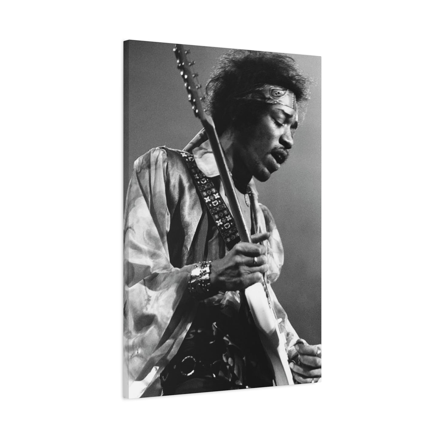 Greyscale Jimi Hendrix Playing Guitar Wall Art & Canvas Prints