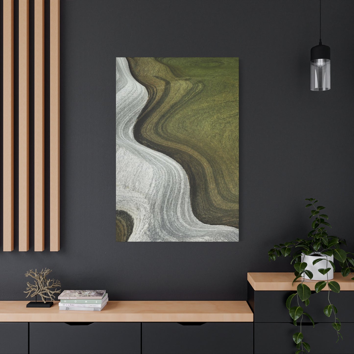 Olive Green & White Waves Wall Art & Canvas Prints