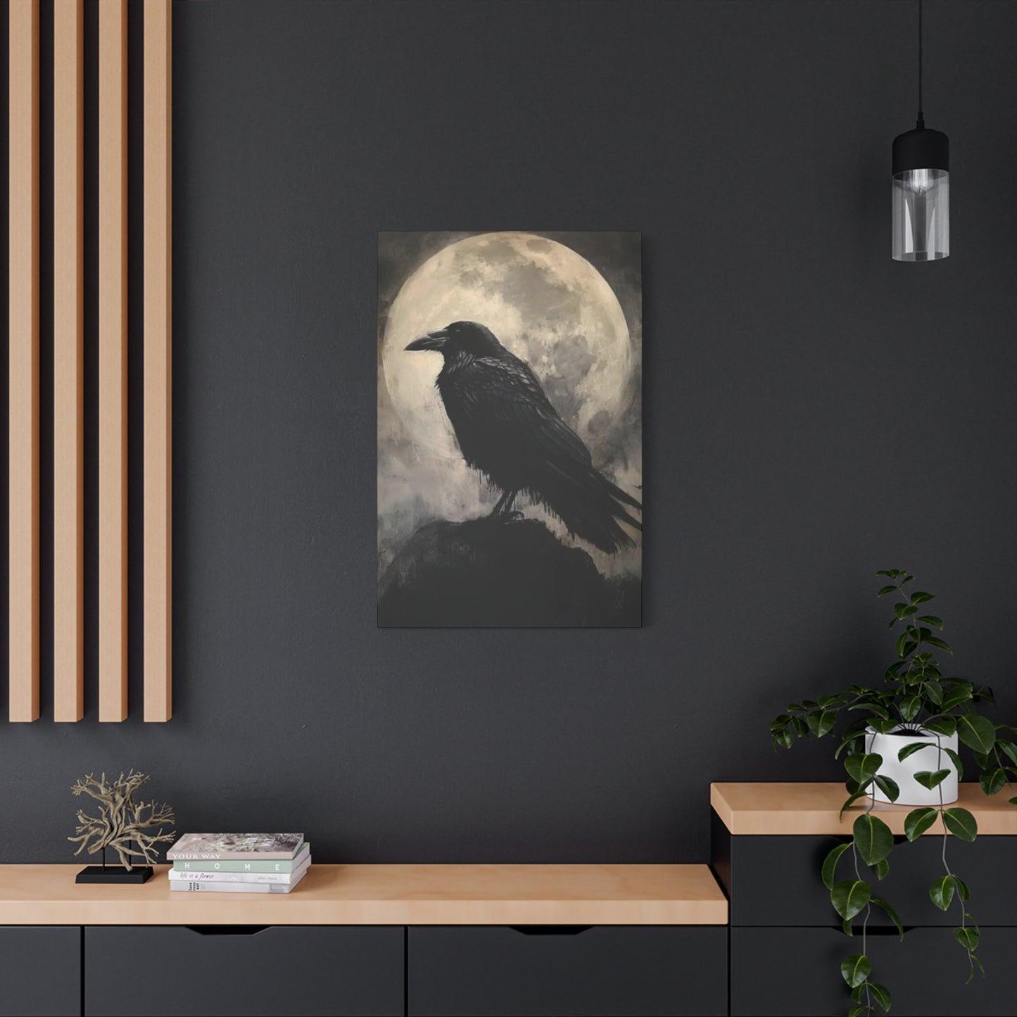 Full Moon Crow Painting Wall Art & Canvas Prints