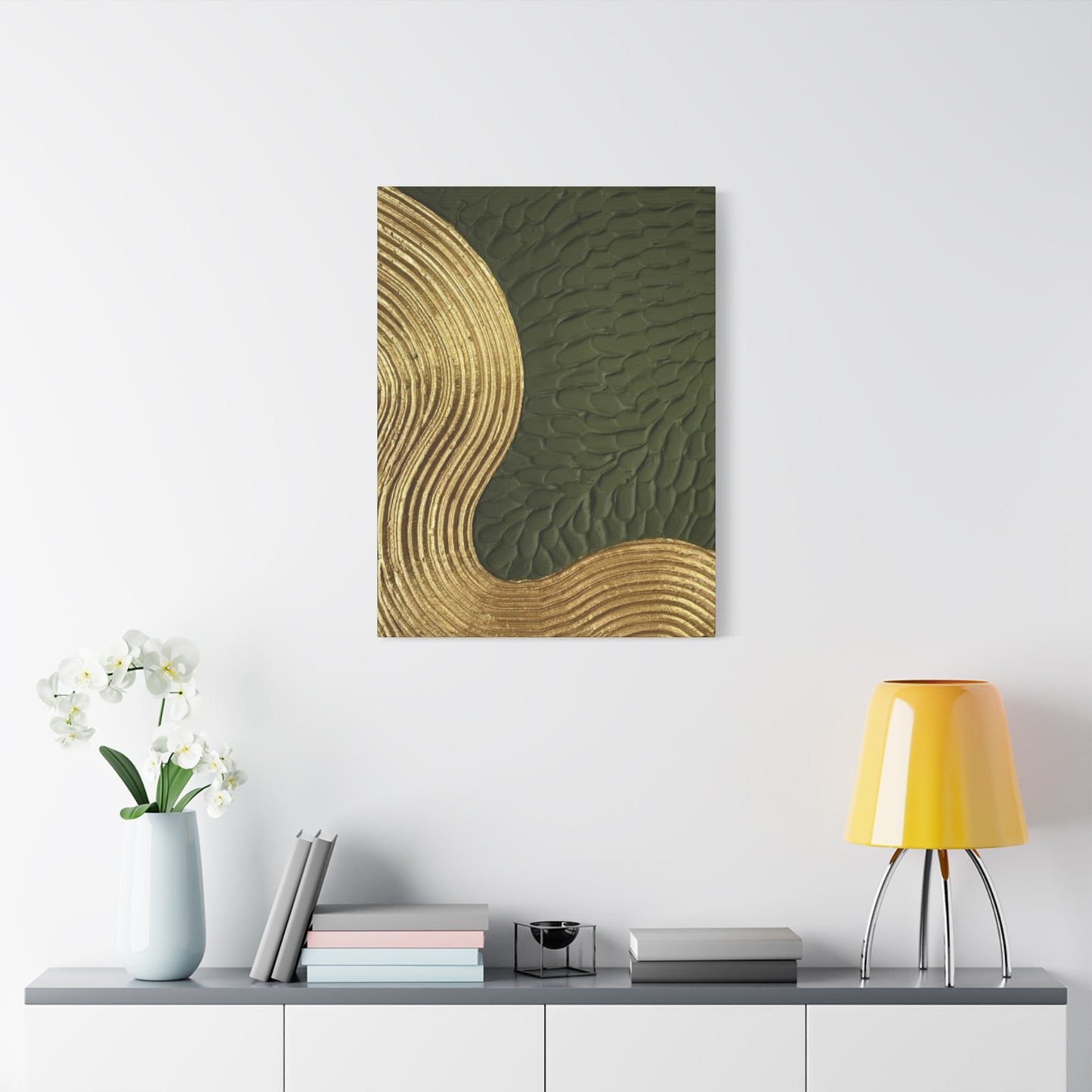 Golden & Olive Green Color Drawing Wall Art & Canvas Prints