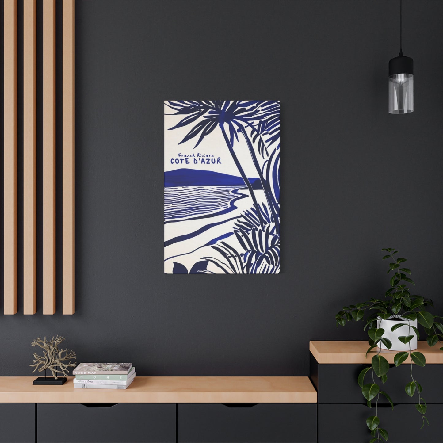 Blue Drawing Palm Tree On Beach Wall Art & Canvas Prints