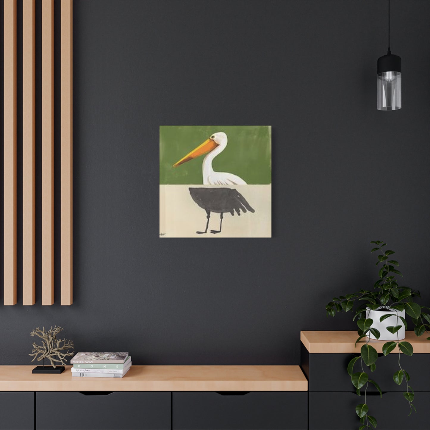 Black & White Pelican Cartoon Poster Wall Art & Canvas Prints