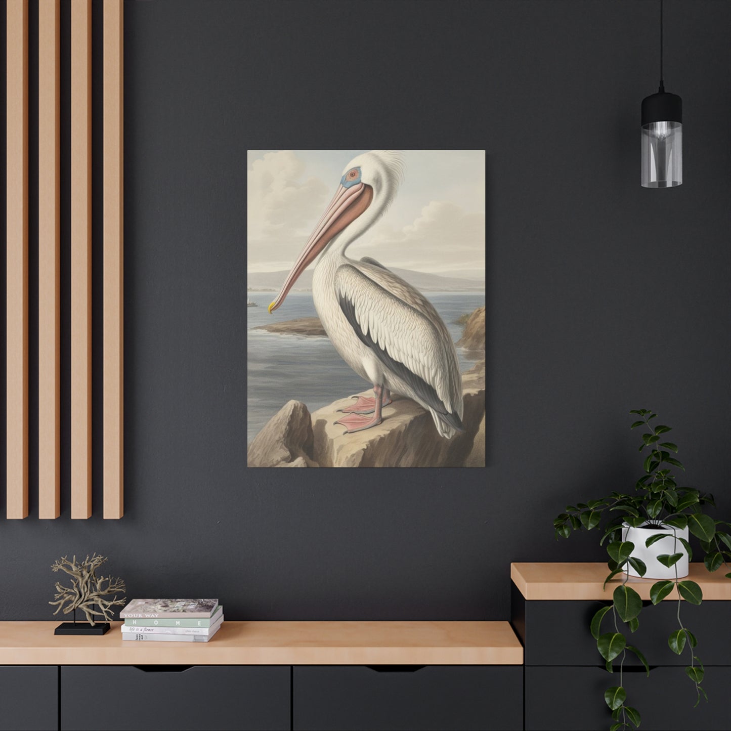 Long Beak Pelican Sitting On Cliff Wall Art & Canvas Prints