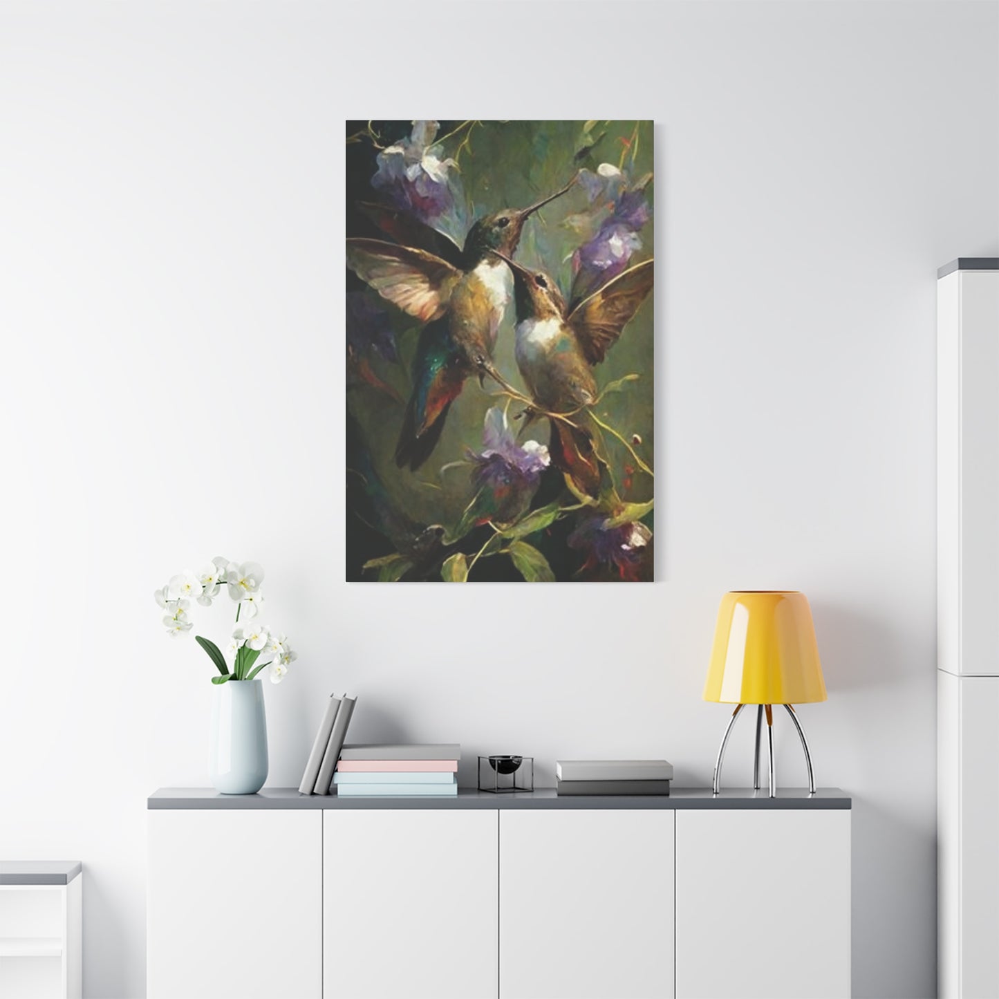 Colorful Humming Bird Couple Painting Wall Art & Canvas Prints