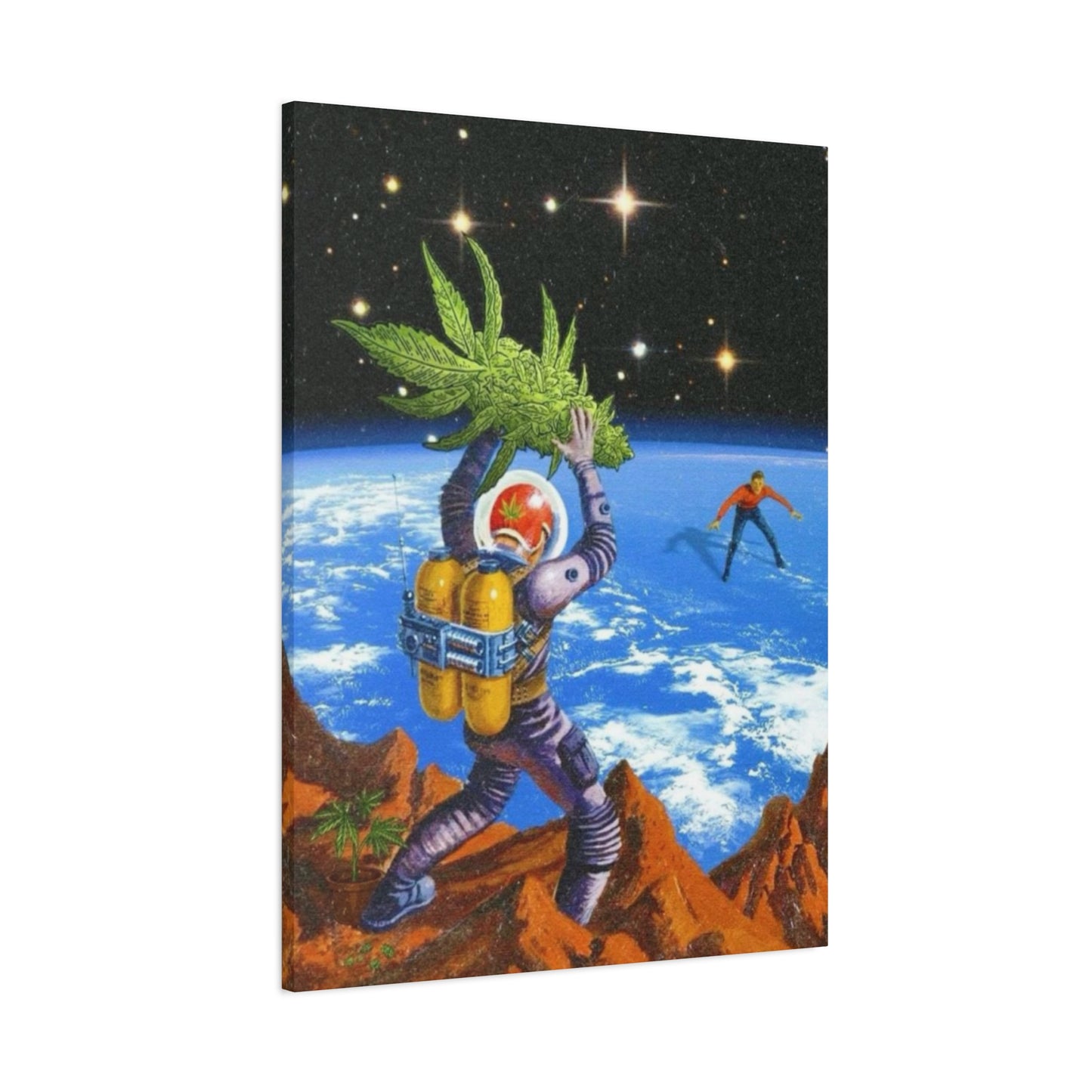 Astronaut Throwing Cactus Marijuana Wall Art & Canvas Prints