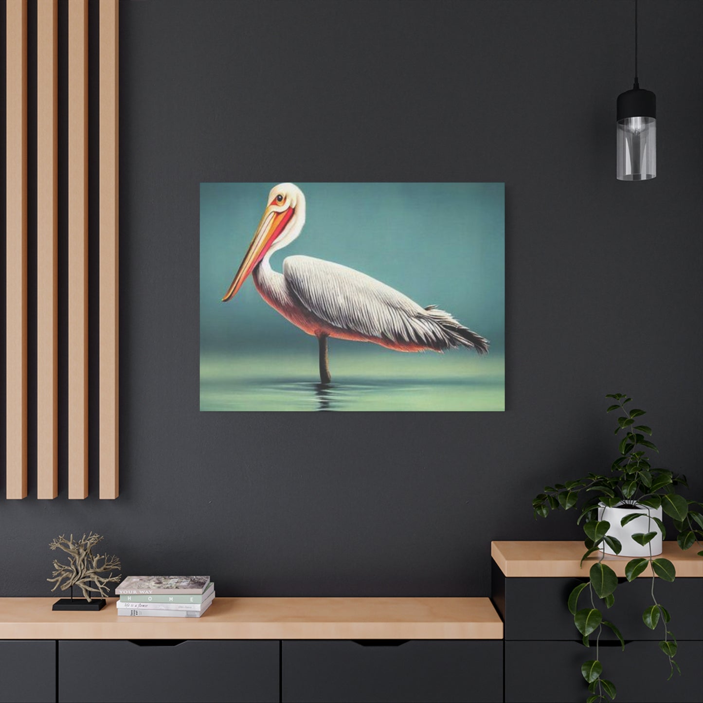 Long Beak Pelican In Pond Wall Art & Canvas Prints