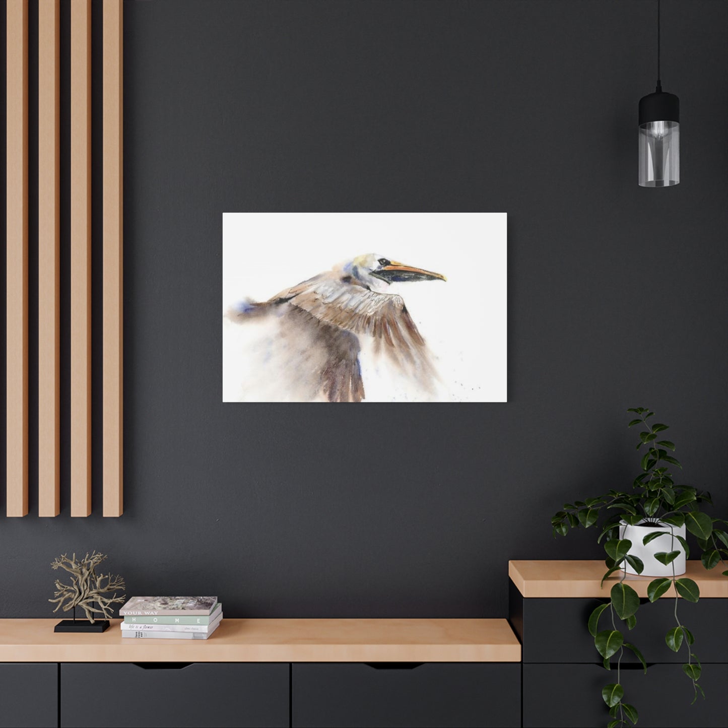 Long Beak Flying Pelican Wall Art & Canvas Prints