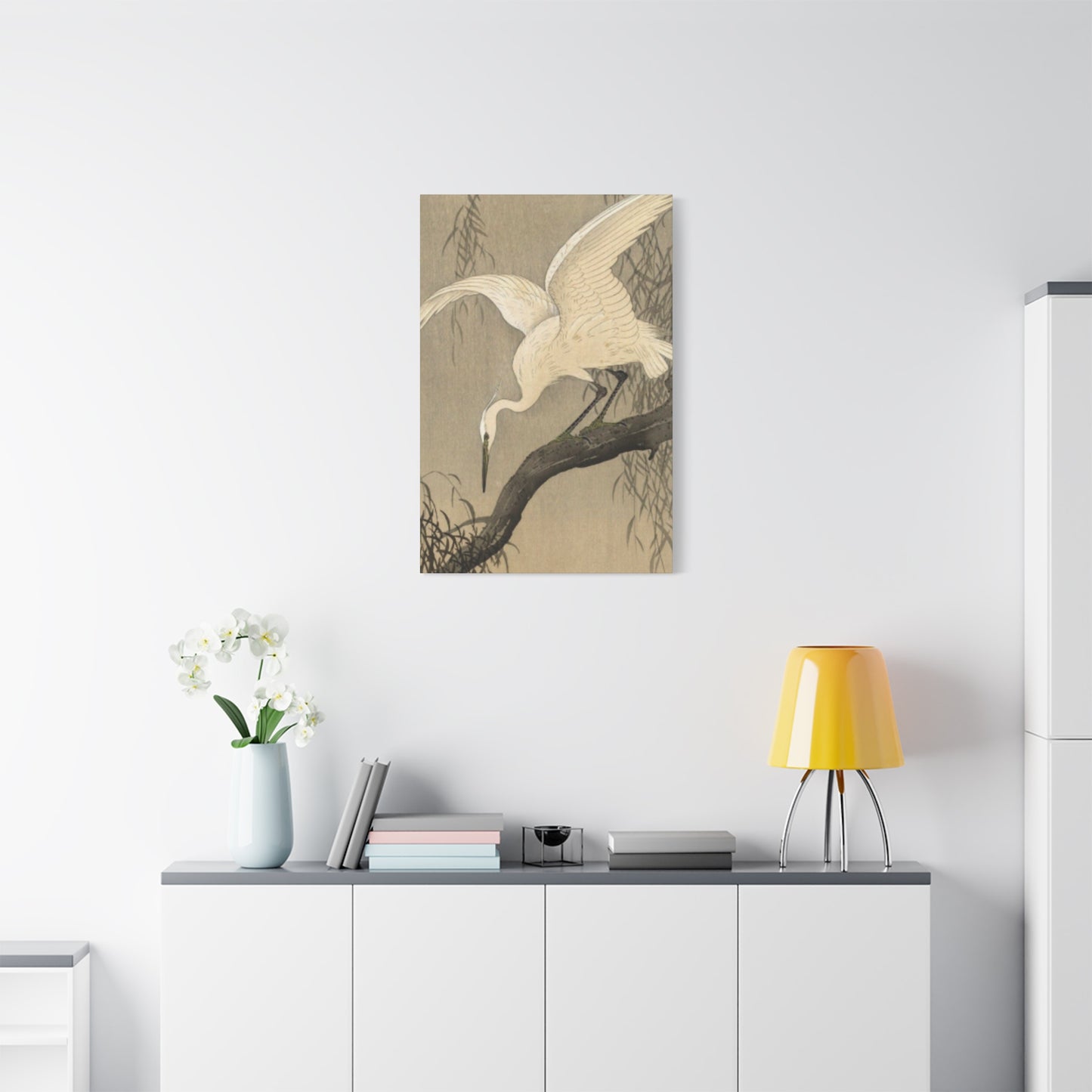 White Heron Painting Wall Art & Canvas Prints