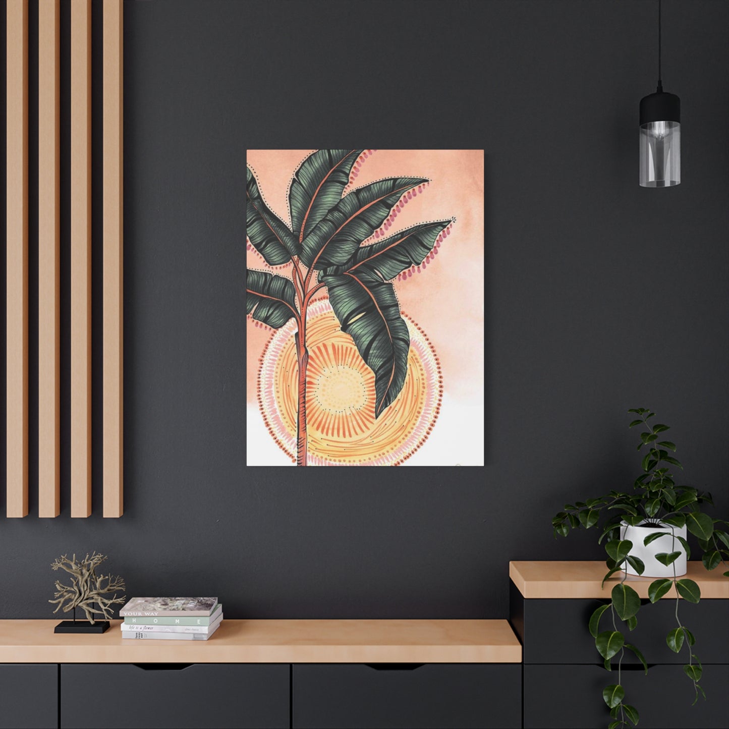 Sunset & Palm Tree Drawing Wall Art & Canvas Prints