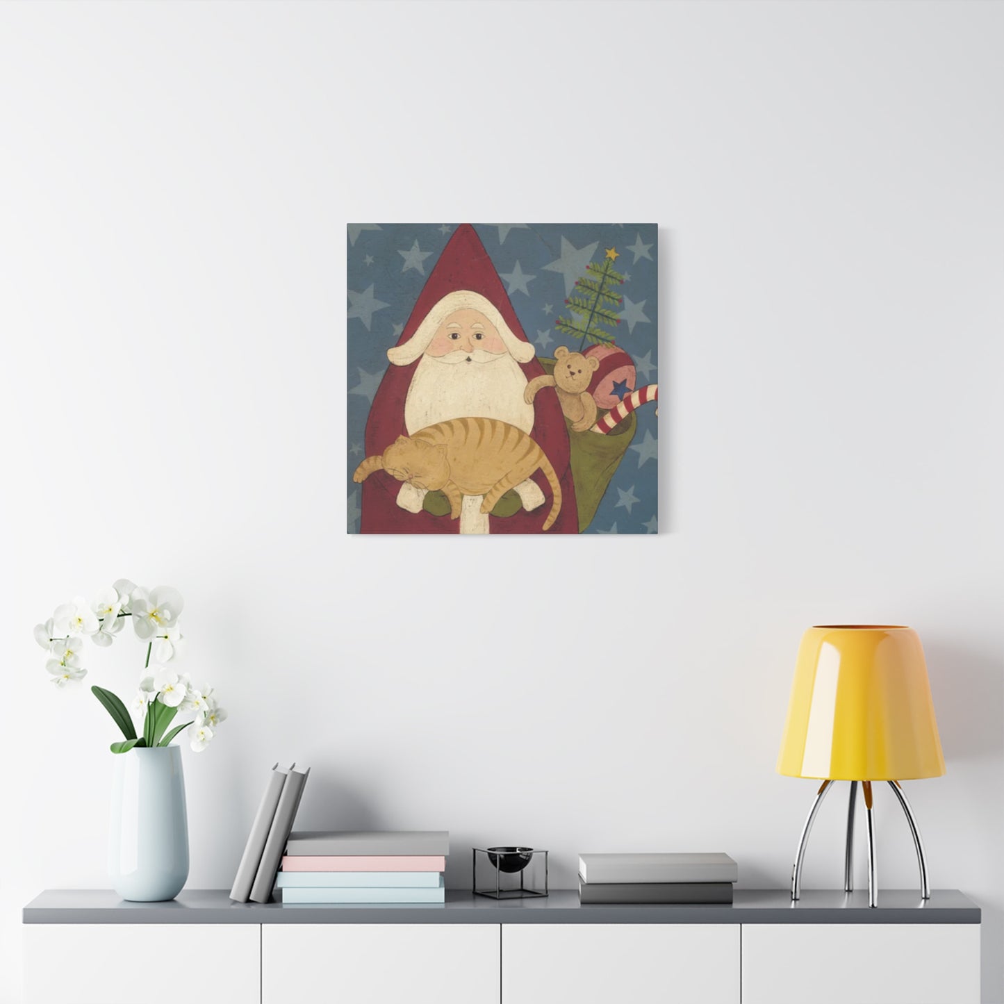 Santa With Cat And Gifts Kimble Warren Wall Art & Canvas Prints