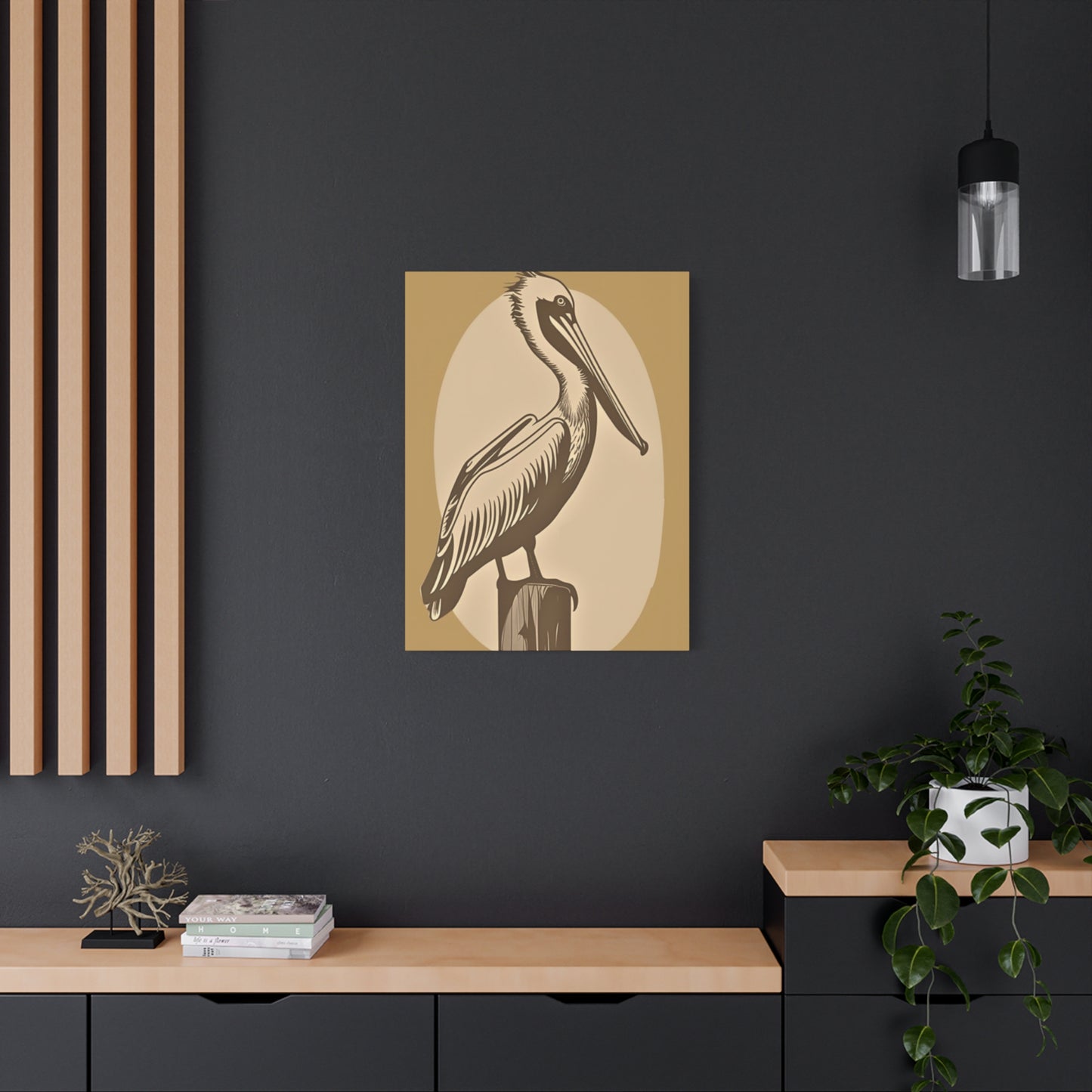 Long Beak Pelican Brown Painting Wall Art & Canvas Prints