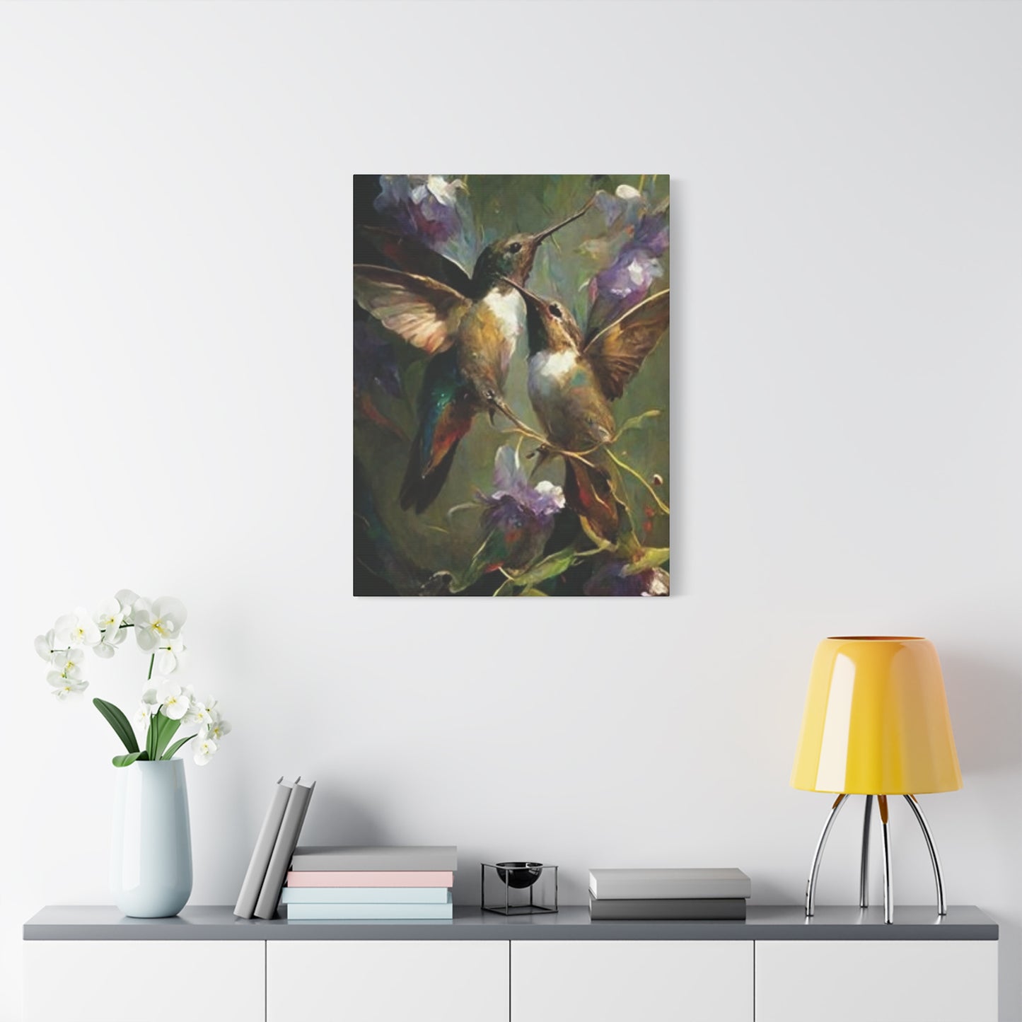 Colorful Humming Bird Couple Painting Wall Art & Canvas Prints