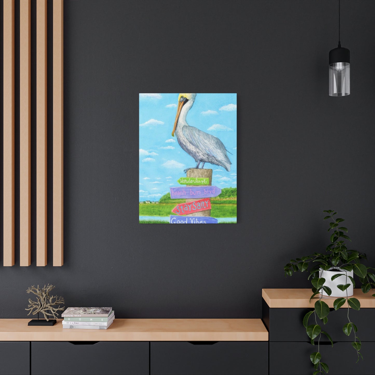 Long Beak Pelican Colorful Drawing Wall Art & Canvas Prints