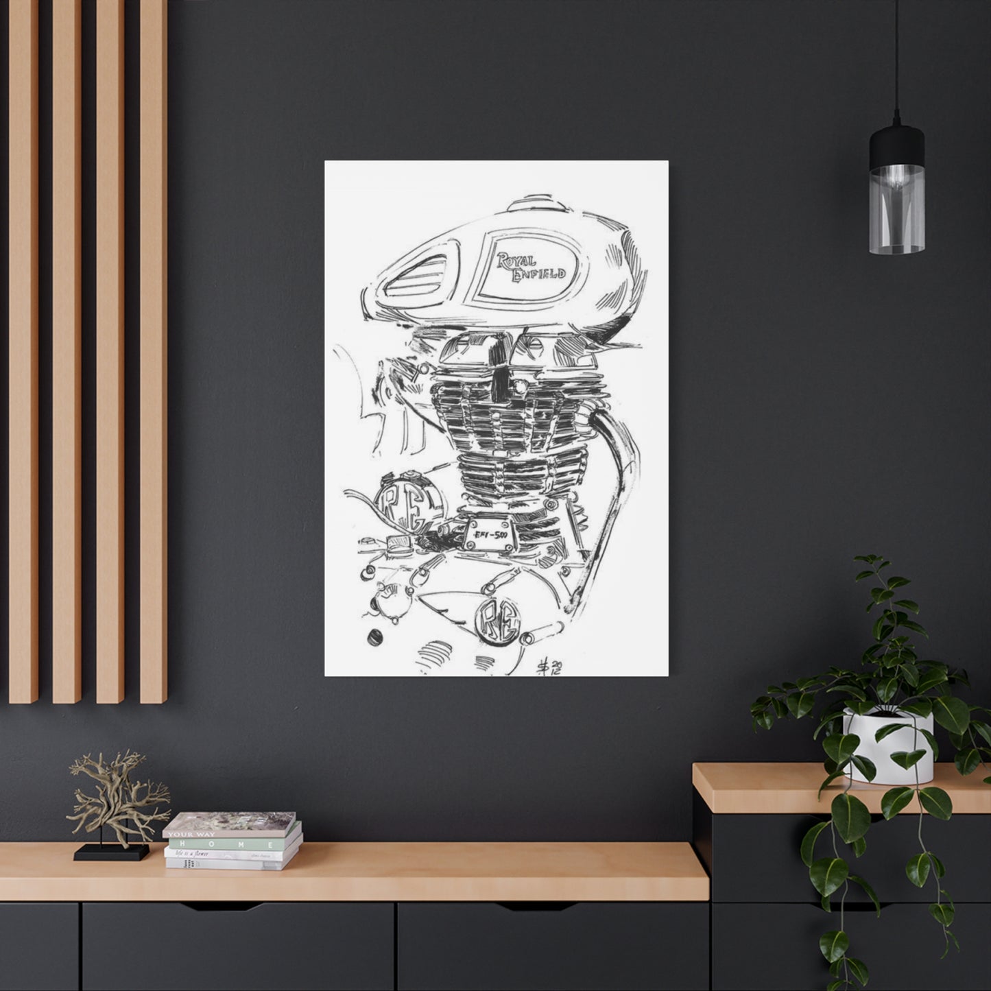 Royal Enfield Engine Drawing Motorcycle Wall Art & Canvas Prints