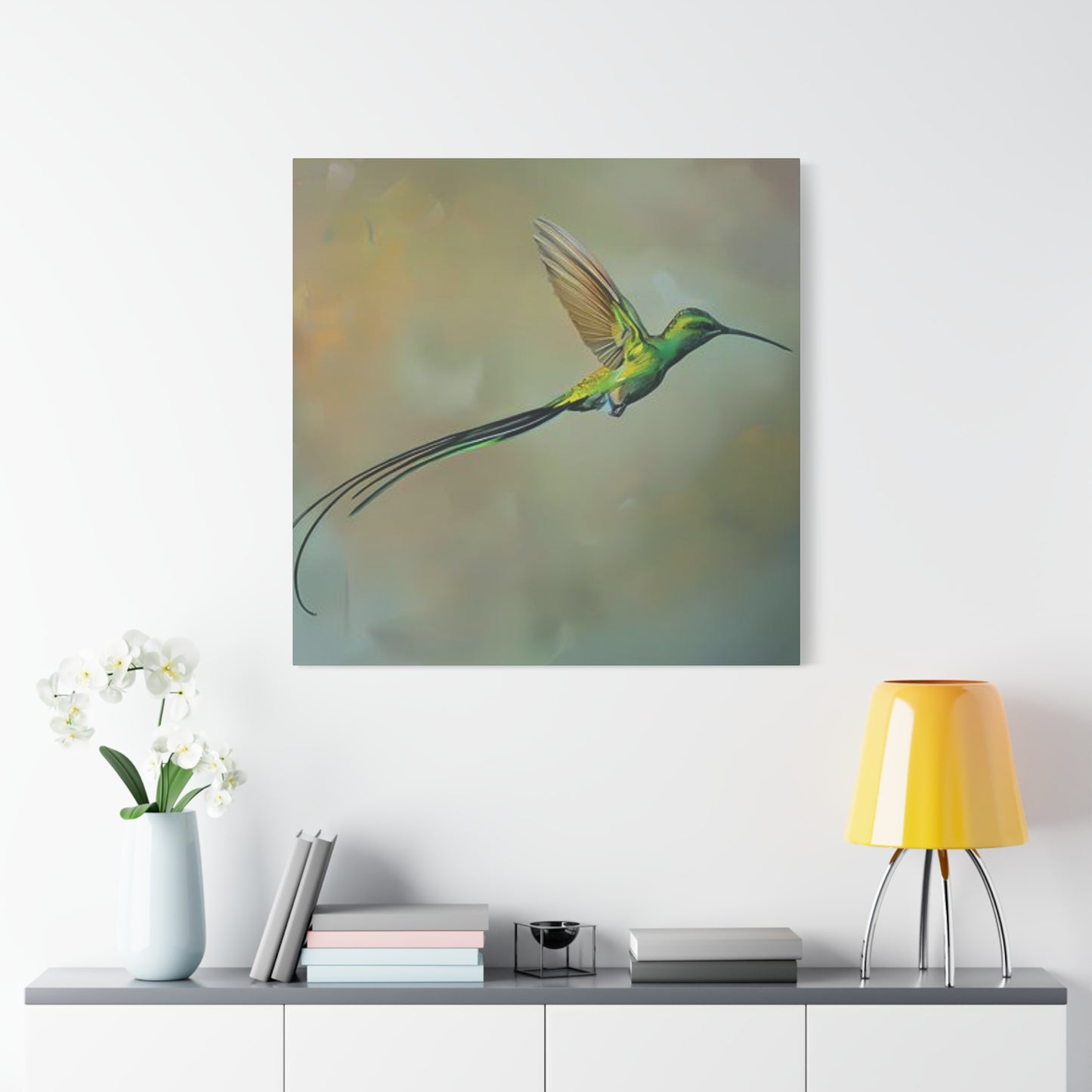 Long Tail Humming Bird Painting Wall Art & Canvas Prints