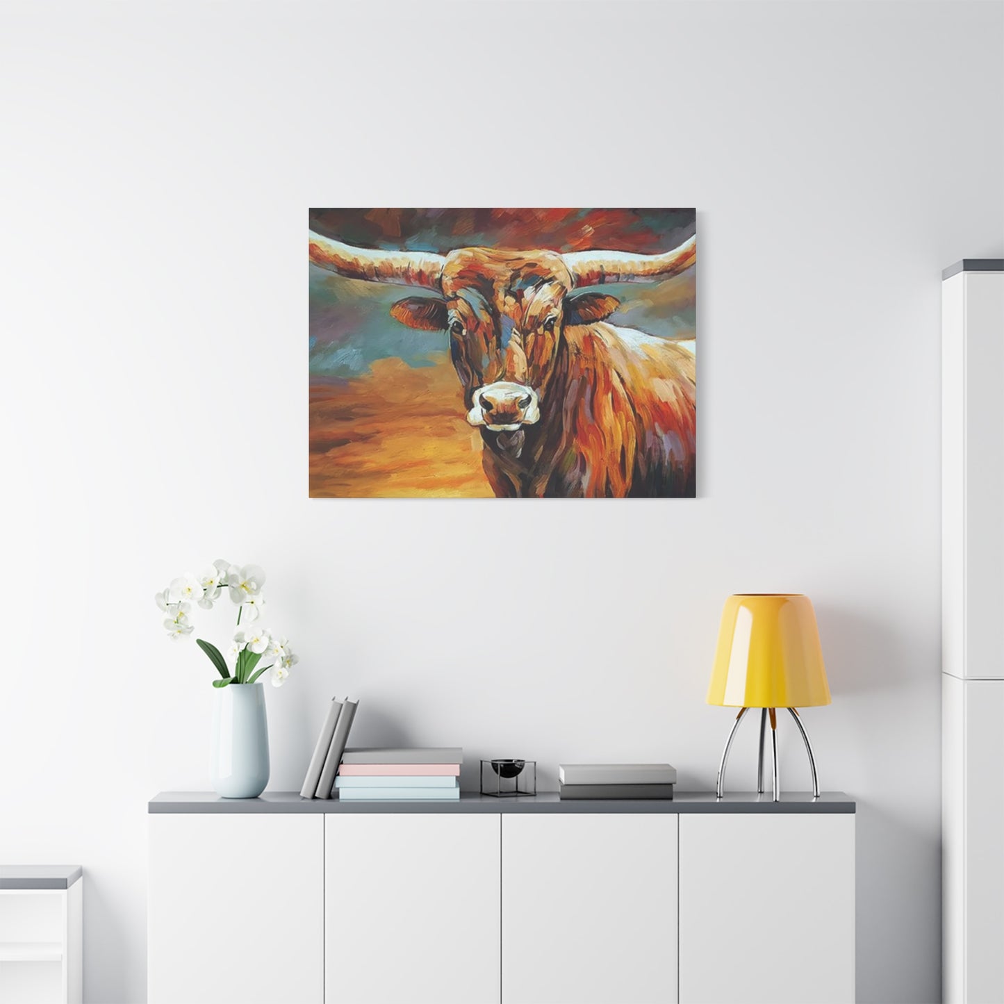 Hairy Bull Long Horns Drawing Wall Art & Canvas Prints