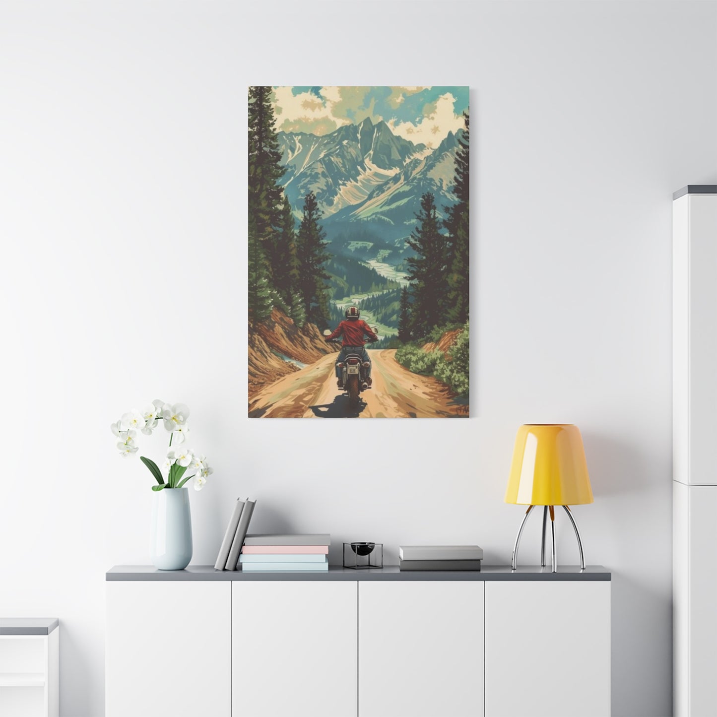 Bike Riding In Mountains Motorcycle Wall Art & Canvas Prints