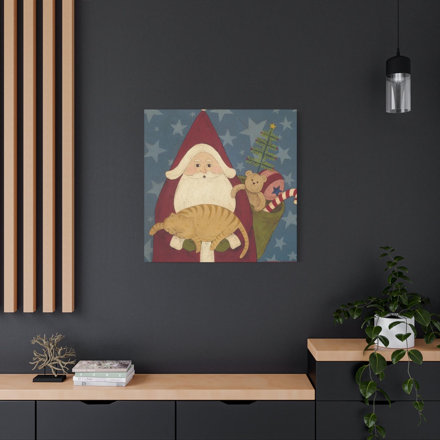 Santa With Cat And Gifts Kimble Warren Wall Art & Canvas Prints