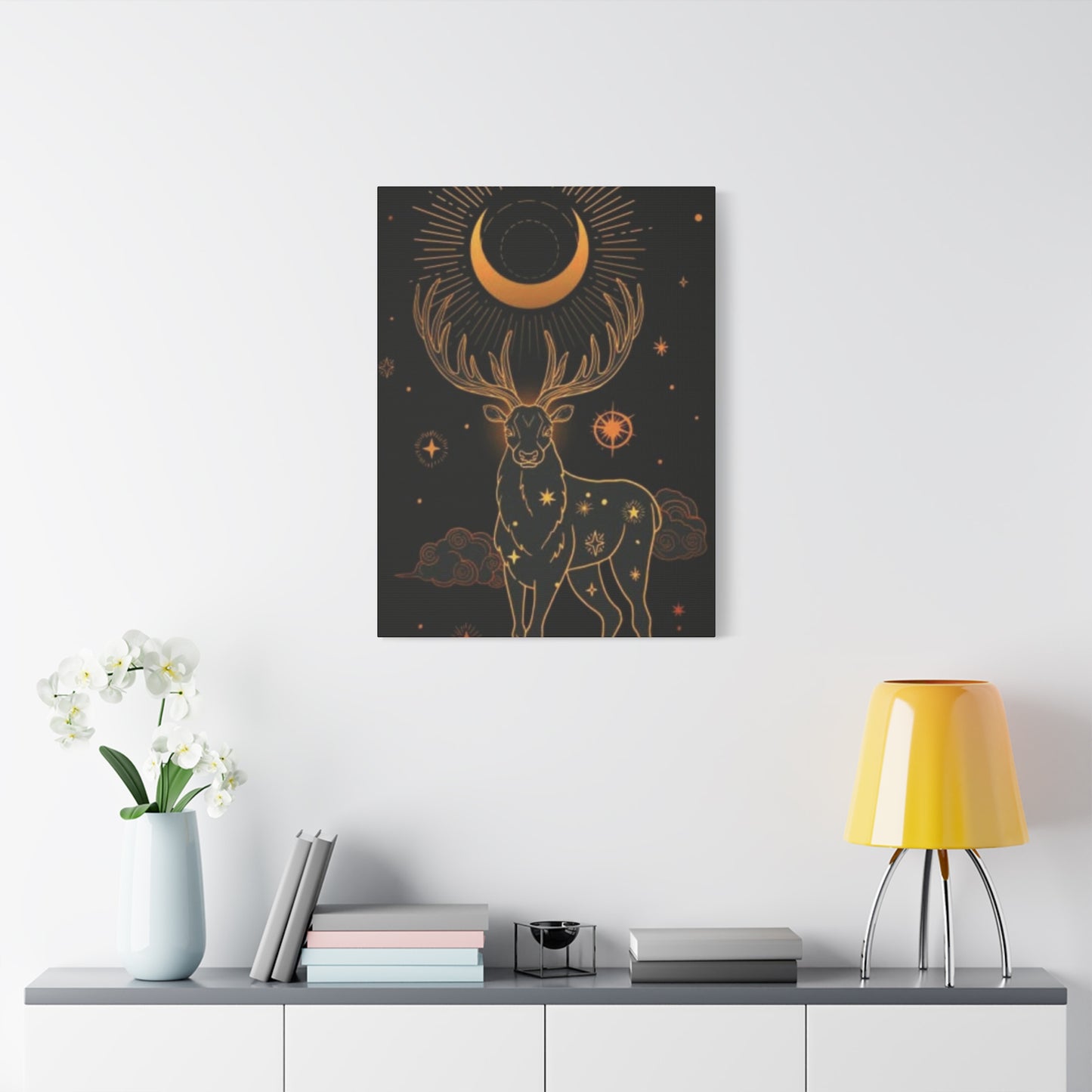 Deer with Crescent Moon Wall Art & Canvas Prints