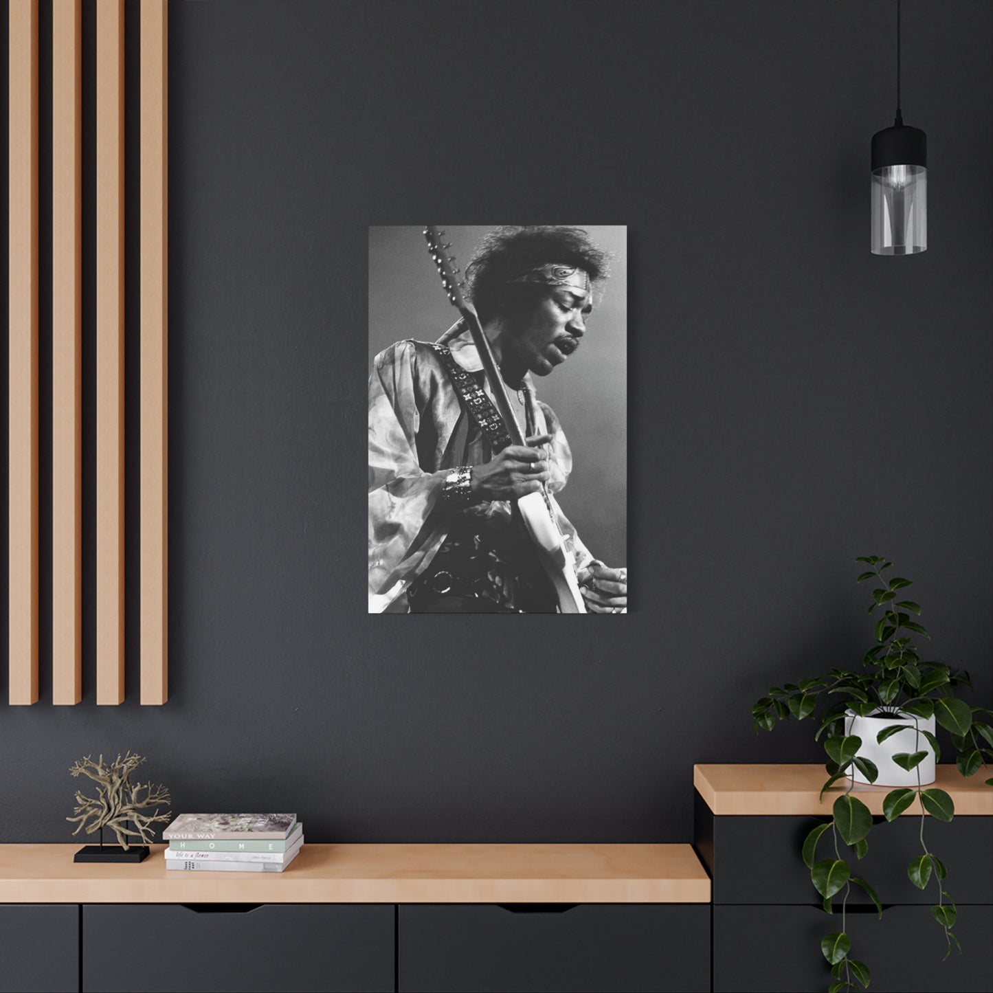 Greyscale Jimi Hendrix Playing Guitar Wall Art & Canvas Prints