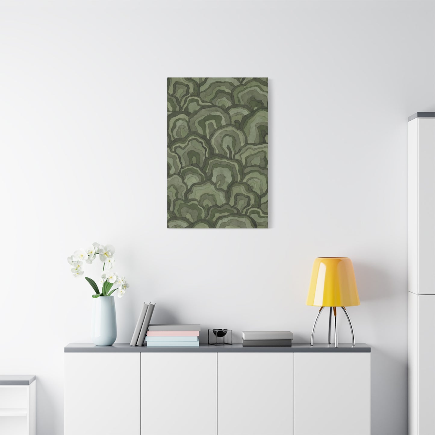 Olive Green Flower Pattern Wall Art & Canvas Prints