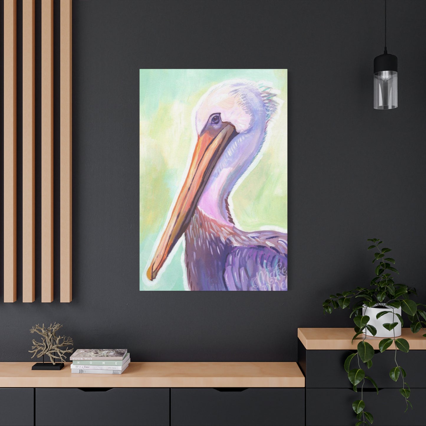 Purple Pelican Painting Wall Art & Canvas Prints