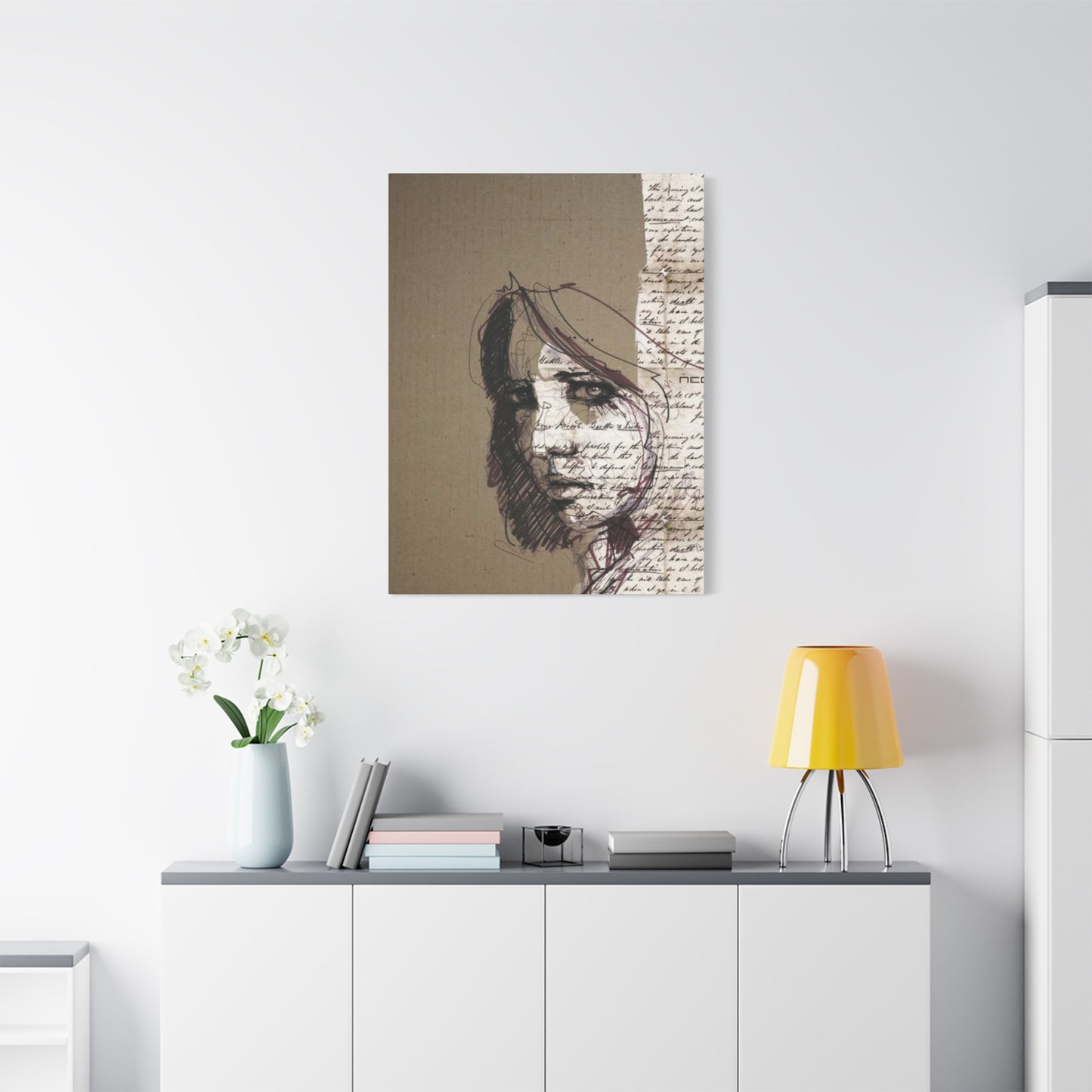 Short Hair Girl Abstract Painting Mixed Media Wall Art & Canvas Prints