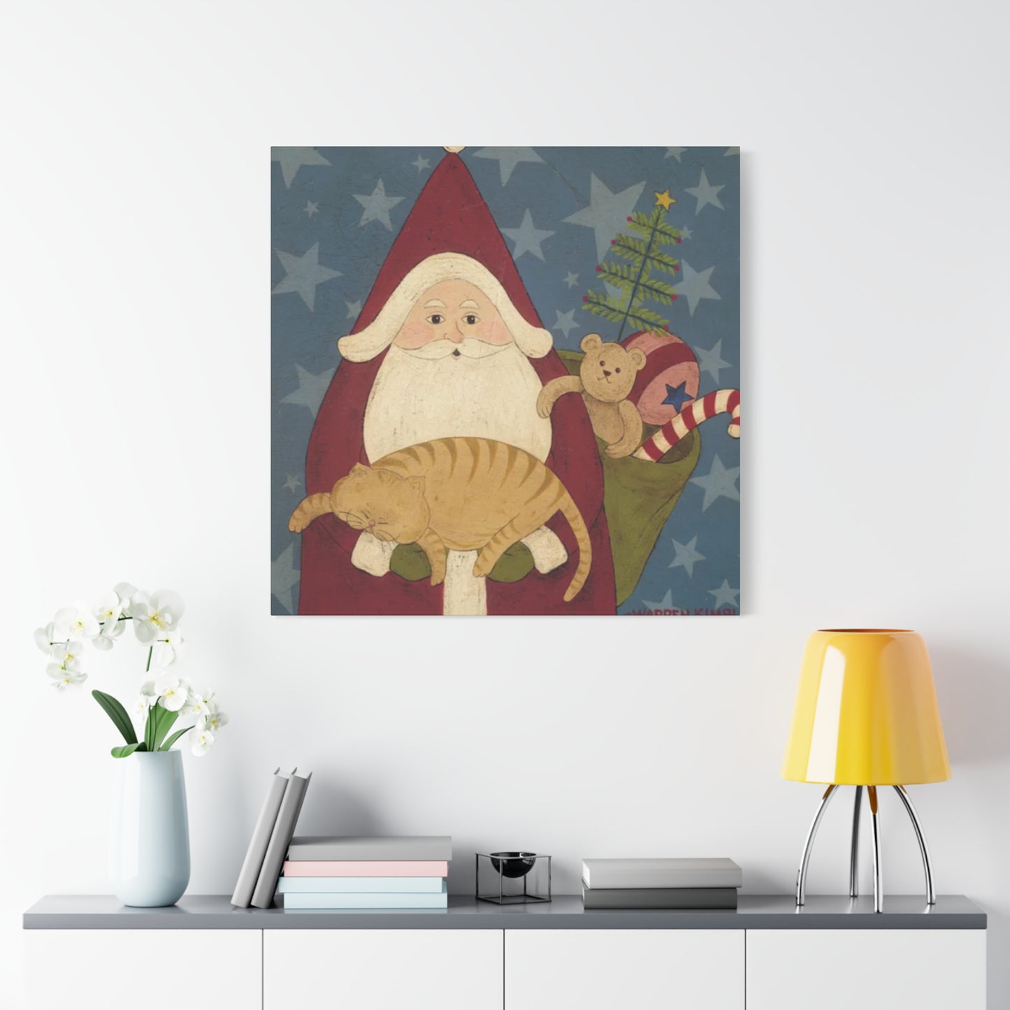 Santa With Cat And Gifts Kimble Warren Wall Art & Canvas Prints