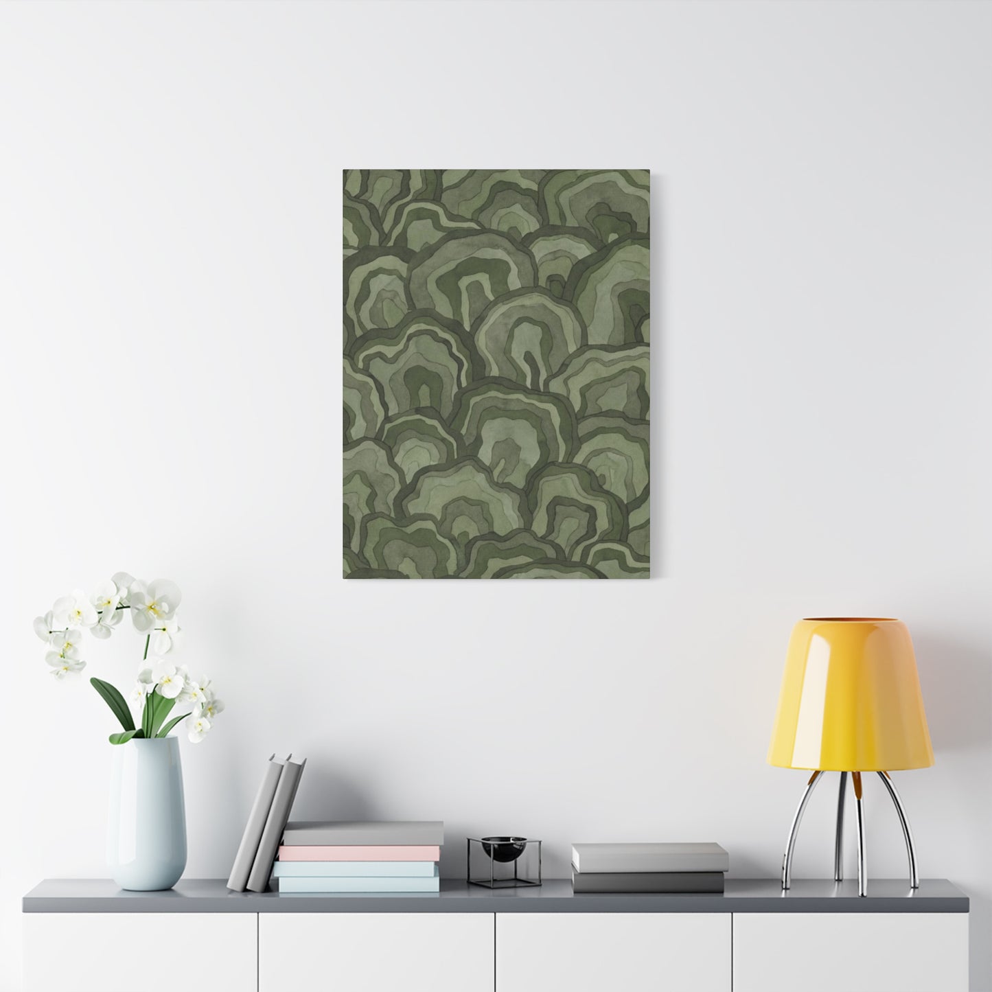 Olive Green Flower Pattern Wall Art & Canvas Prints