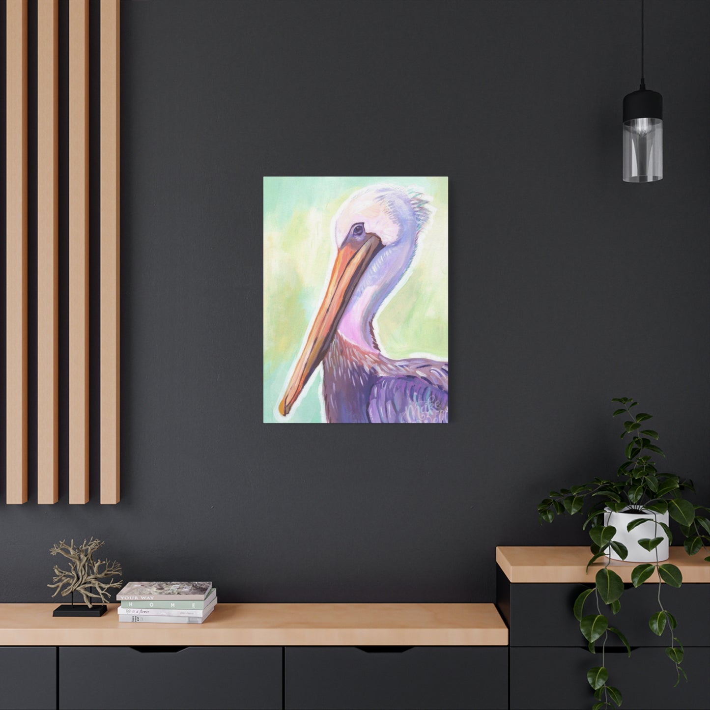 Purple Pelican Painting Wall Art & Canvas Prints